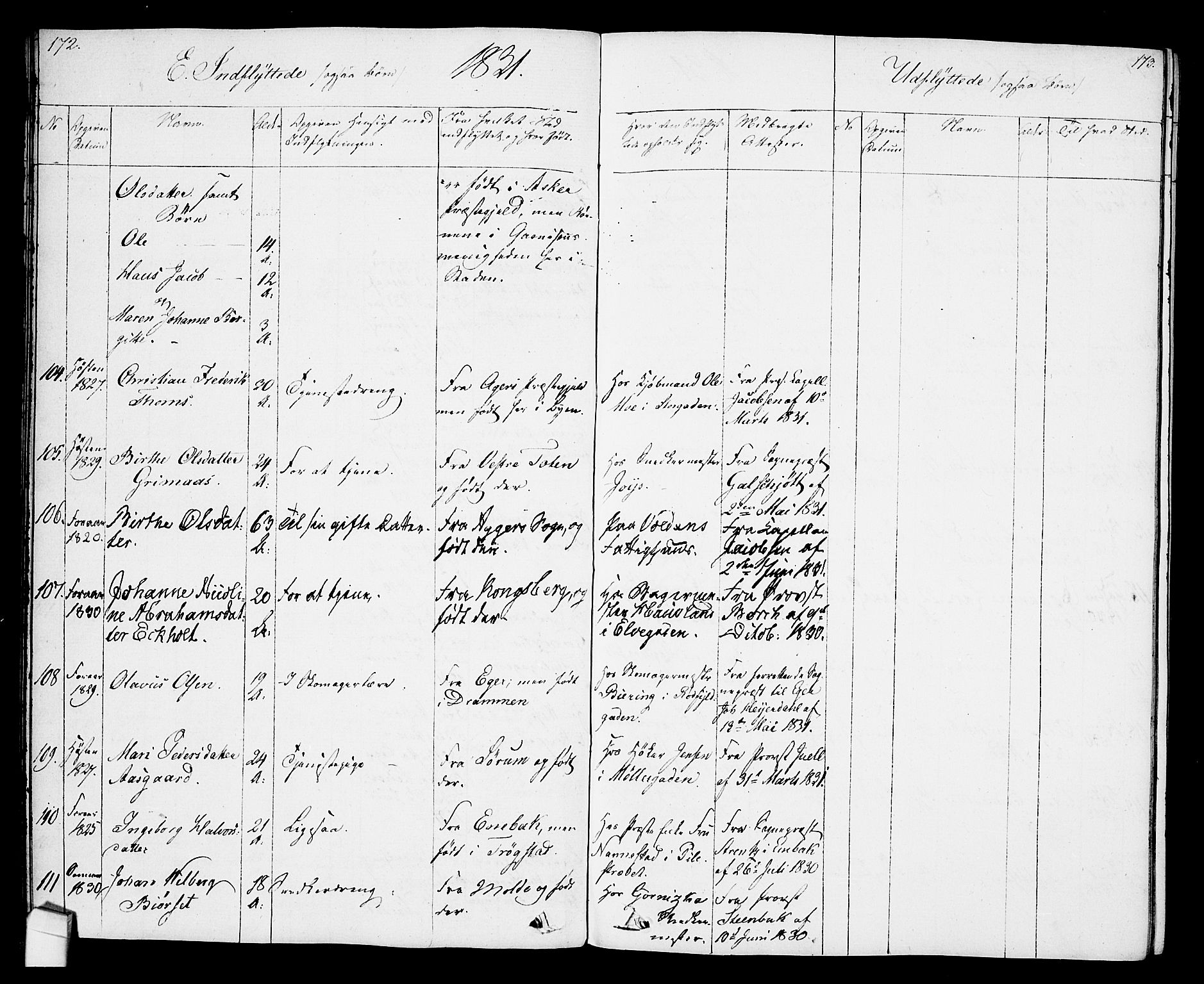 Oslo domkirke Kirkebøker, SAO/A-10752/F/Fa/L0027: Parish register (official) no. 27, 1828-1840, p. 172-173