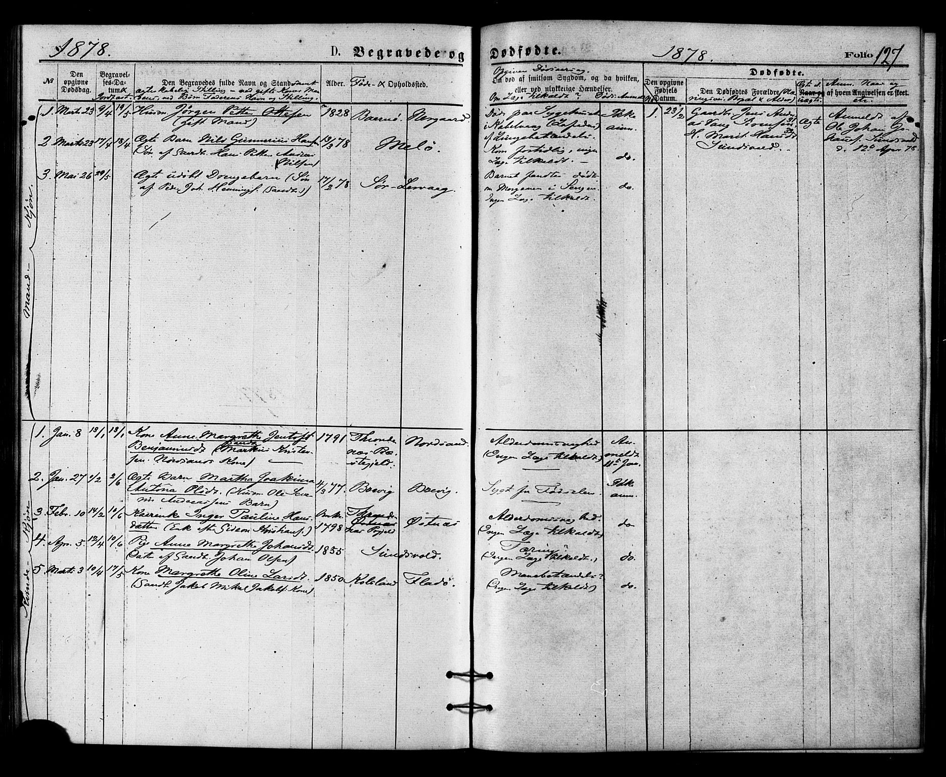 Sand/Bjarkøy sokneprestkontor, SATØ/S-0811/I/Ia/Iaa/L0002kirke: Parish register (official) no. 2, 1870-1878, p. 127