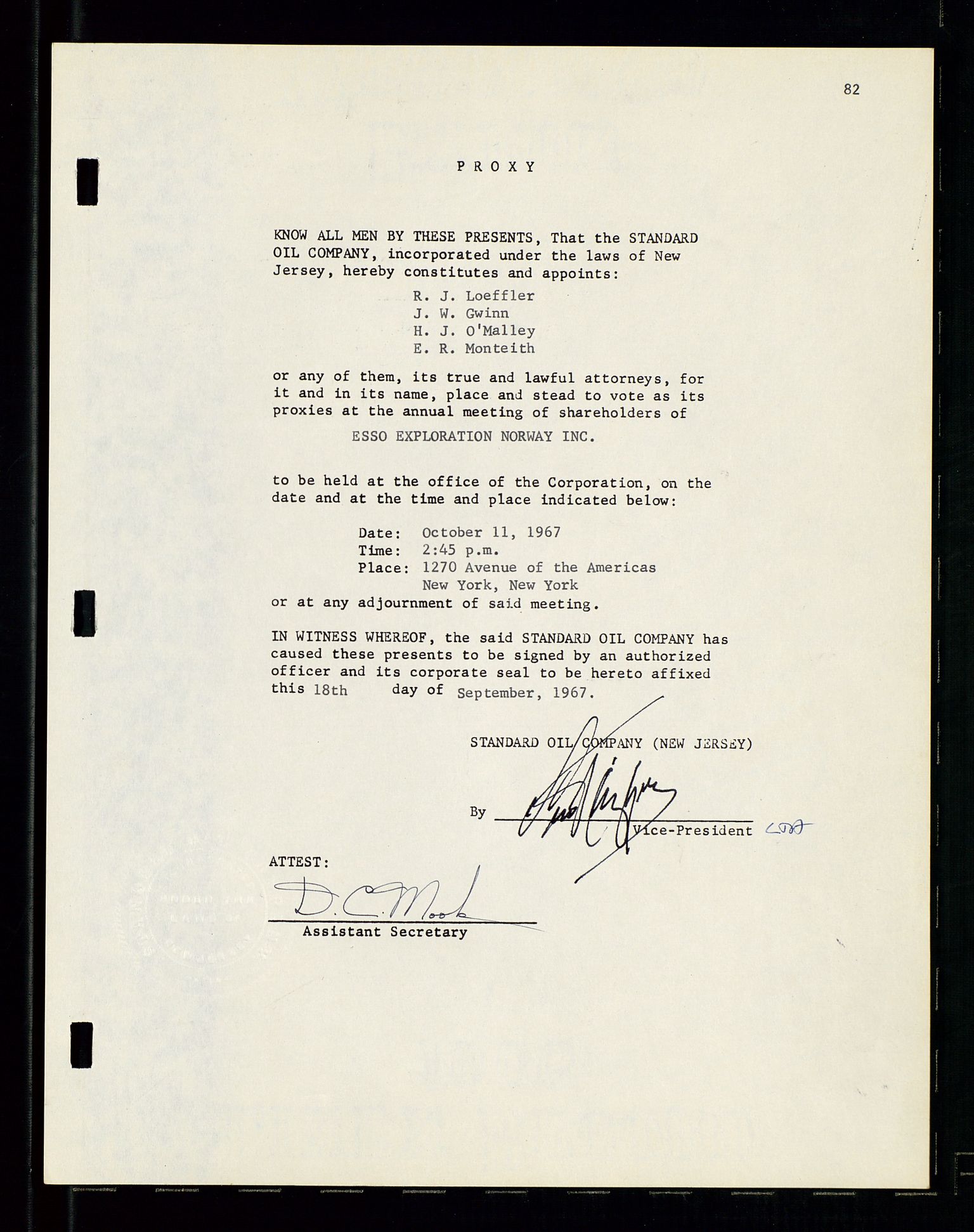 Pa 1512 - Esso Exploration and Production Norway Inc., AV/SAST-A-101917/A/Aa/L0001/0001: Styredokumenter / Corporate records, By-Laws, Board meeting minutes, Incorporations, 1965-1975, p. 82