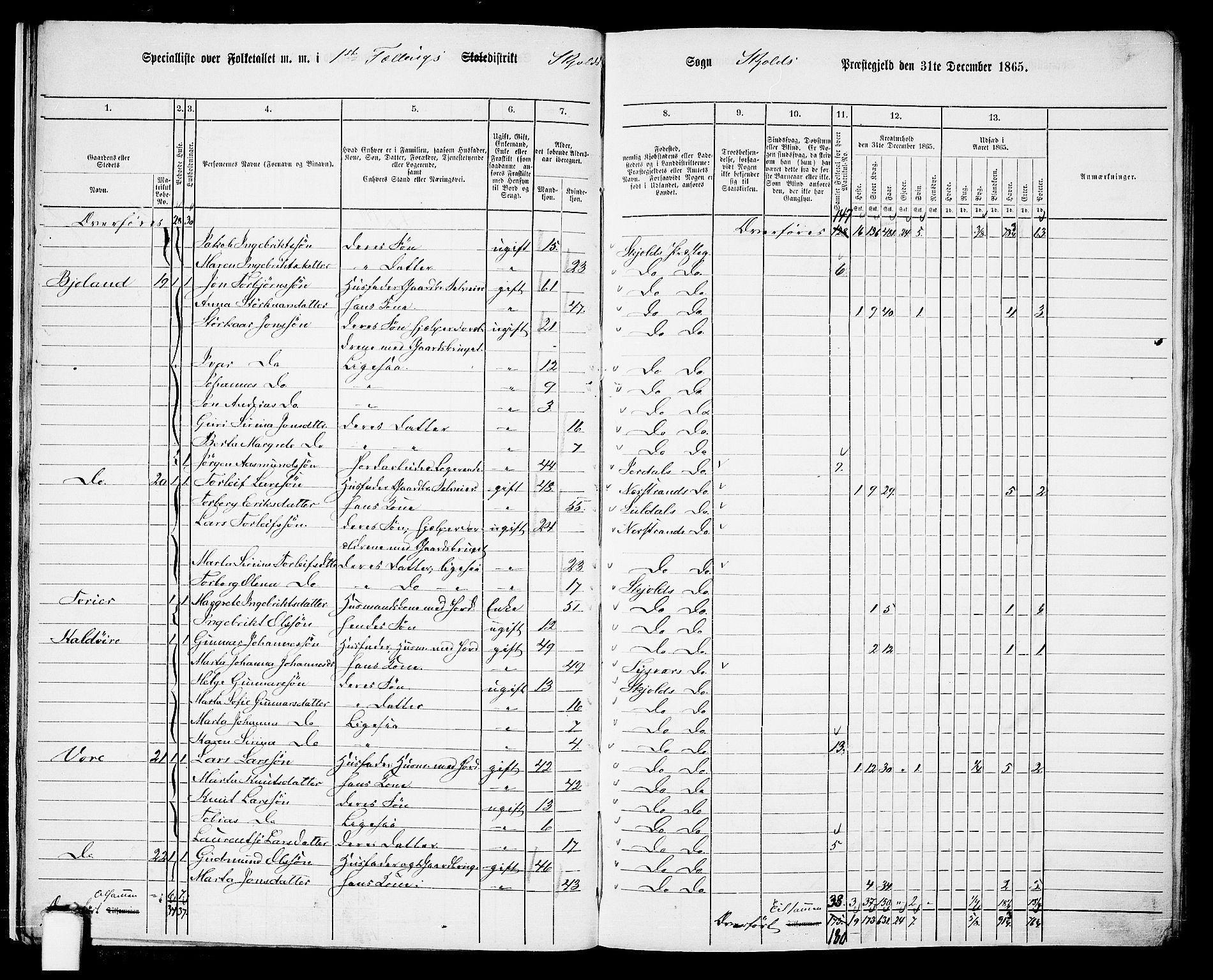 RA, 1865 census for Skjold, 1865, p. 17