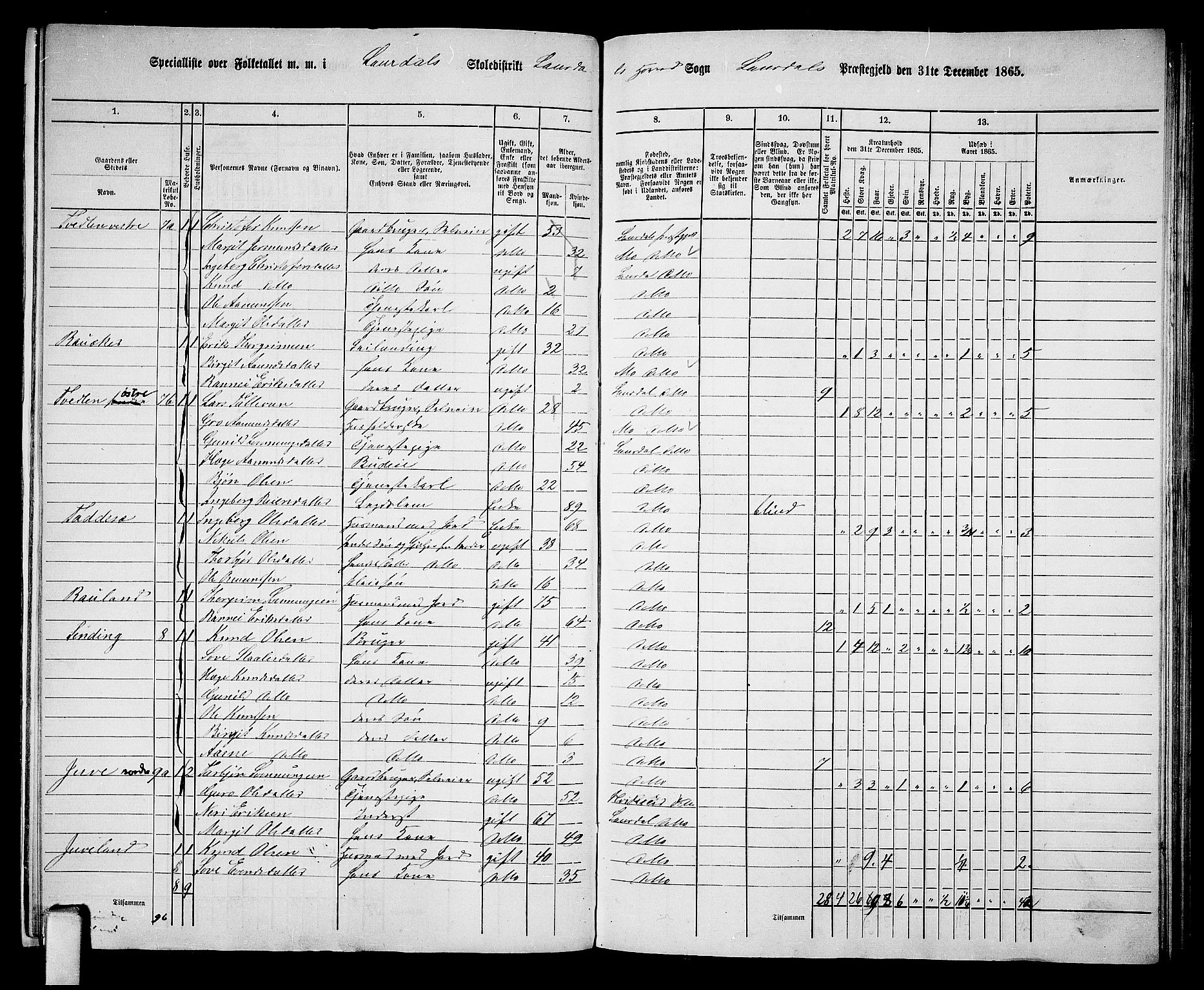 RA, 1865 census for Lårdal, 1865, p. 11