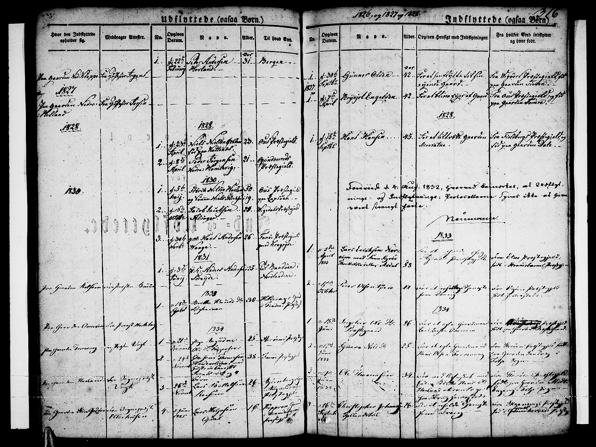 Tysnes sokneprestembete, SAB/A-78601/H/Haa: Parish register (official) no. A 8, 1826-1837, p. 316