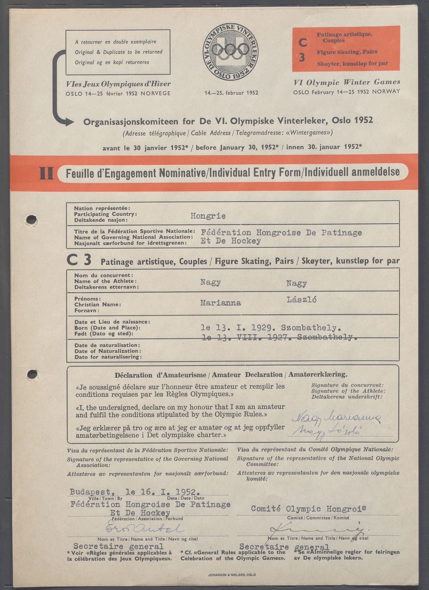 Organisasjonskomiteen for de VI. olympiske vinterleker, OBA/A-20130/H/Ha, 1951-1952, p. 1366