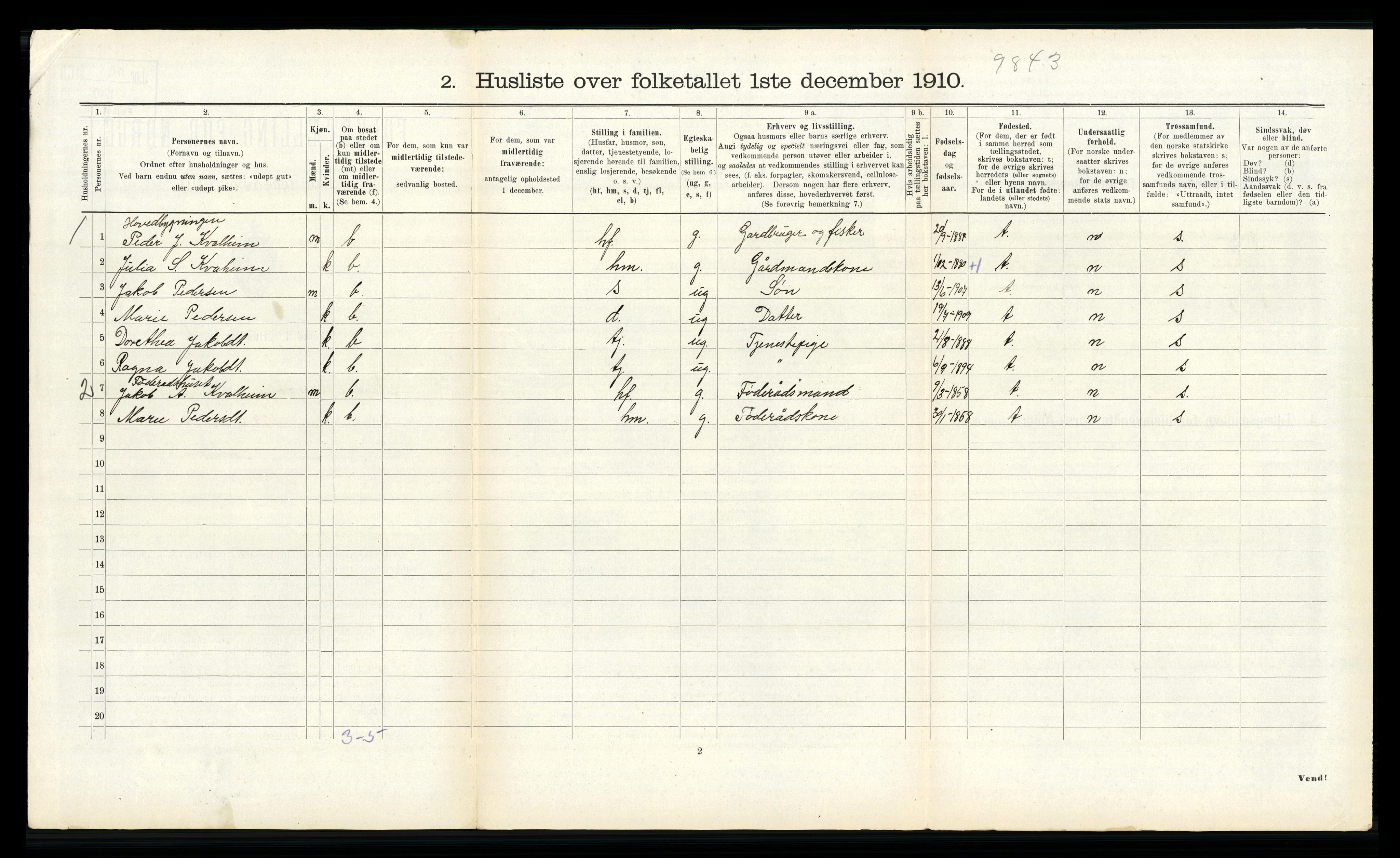 RA, 1910 census for Nord-Vågsøy, 1910, p. 288