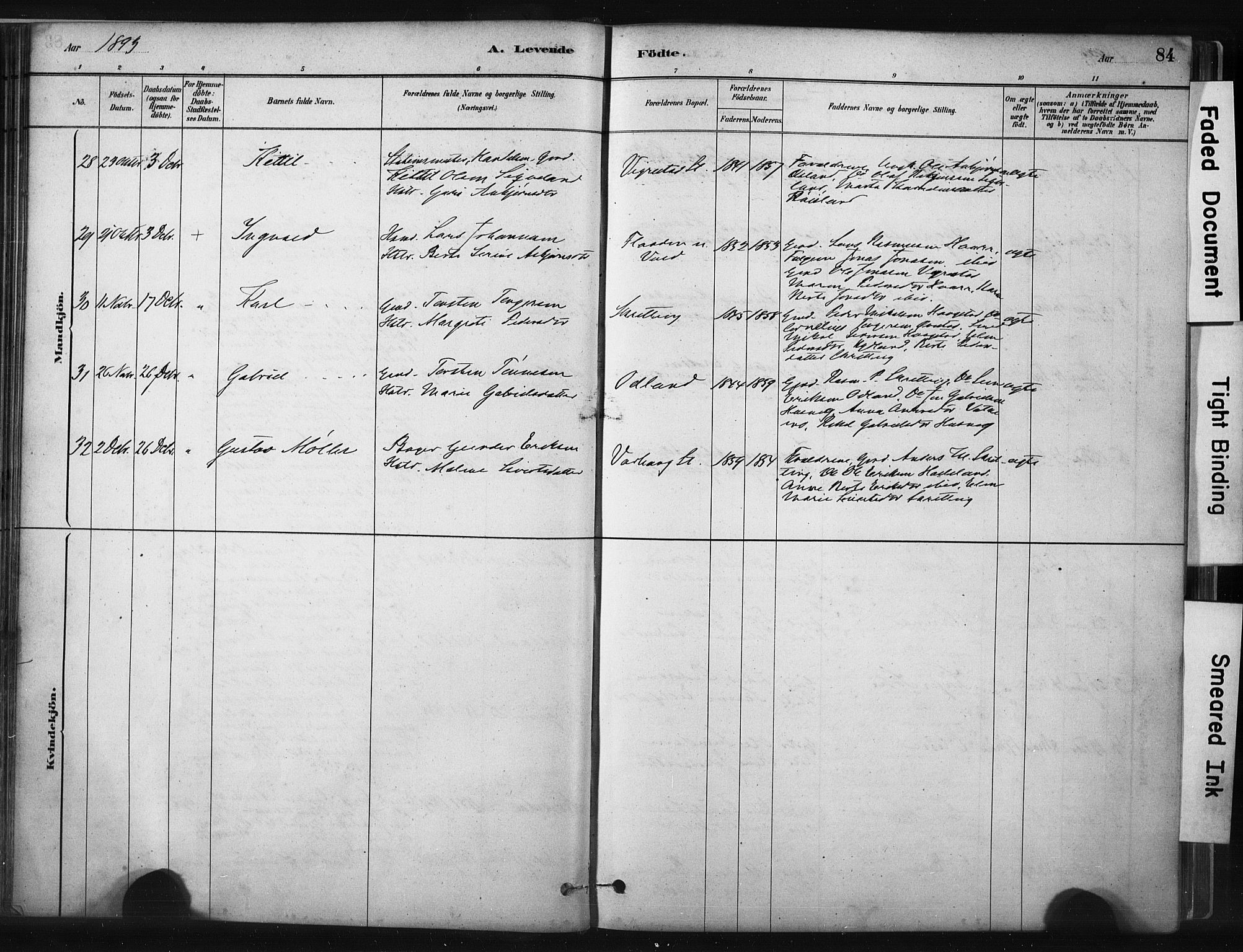 Hå sokneprestkontor, AV/SAST-A-101801/001/30BA/L0011: Parish register (official) no. A 10, 1879-1900, p. 84