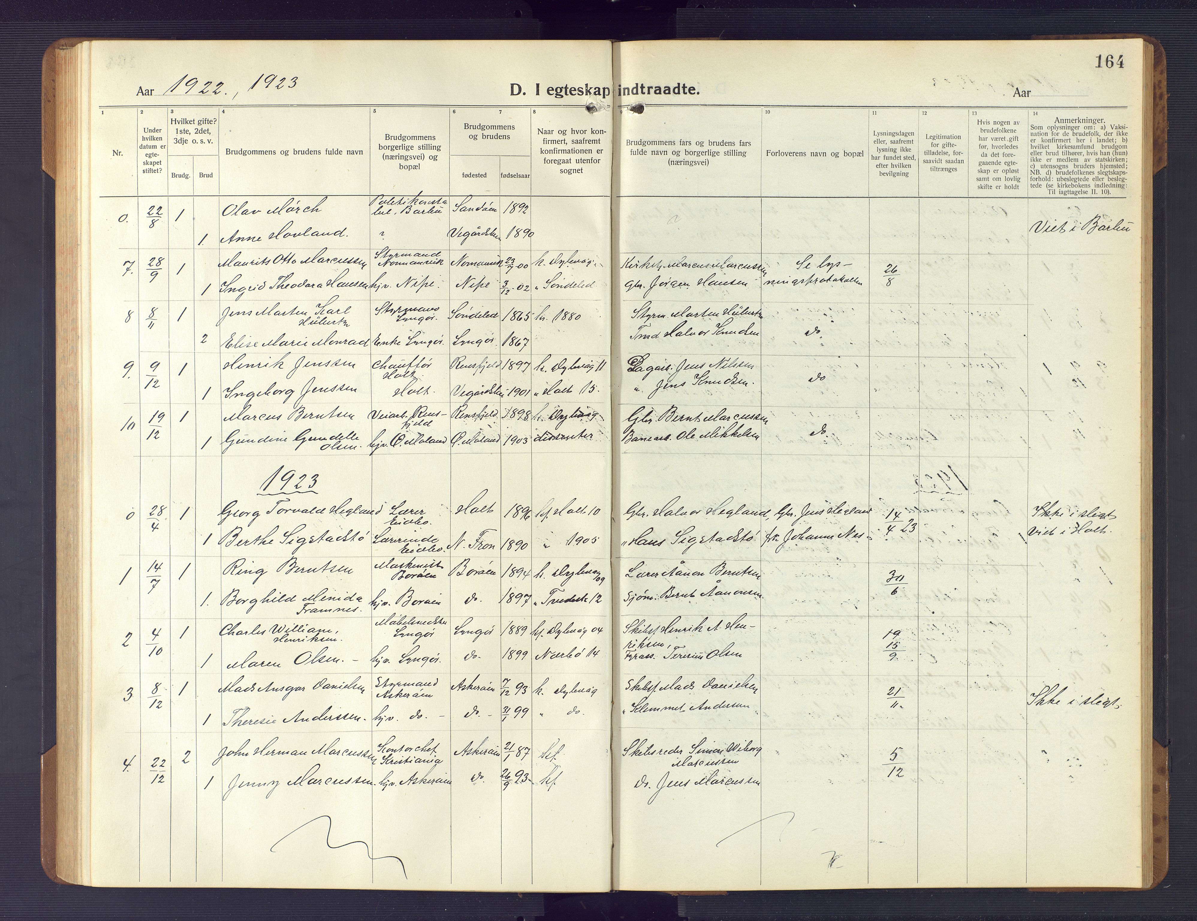 Dypvåg sokneprestkontor, AV/SAK-1111-0007/F/Fb/Fba/L0015: Parish register (copy) no. B 15, 1922-1949, p. 164