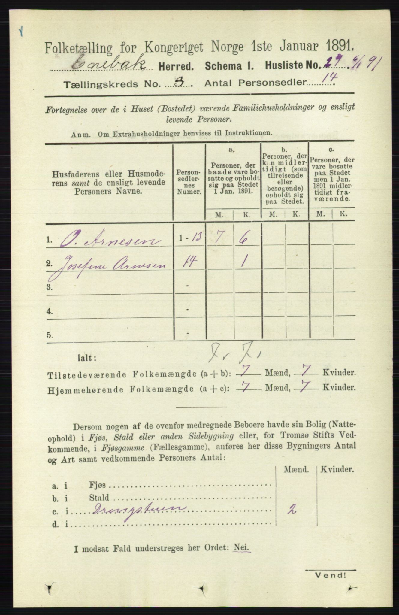 RA, 1891 census for 0229 Enebakk, 1891, p. 1100