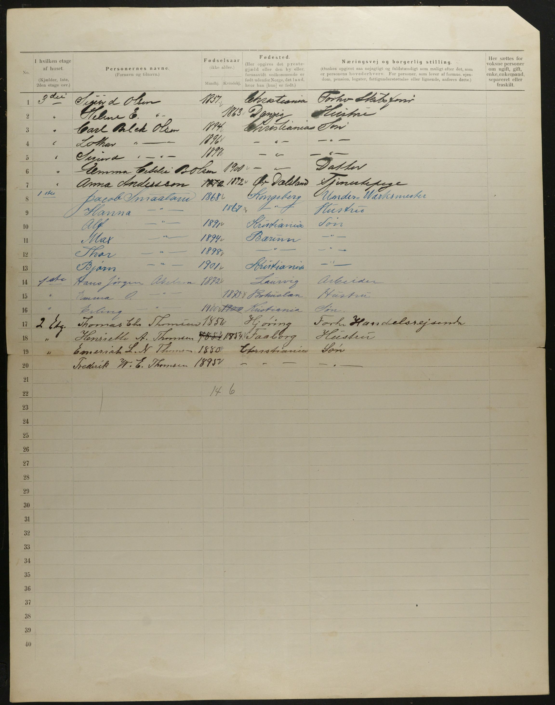 OBA, Municipal Census 1901 for Kristiania, 1901, p. 7958