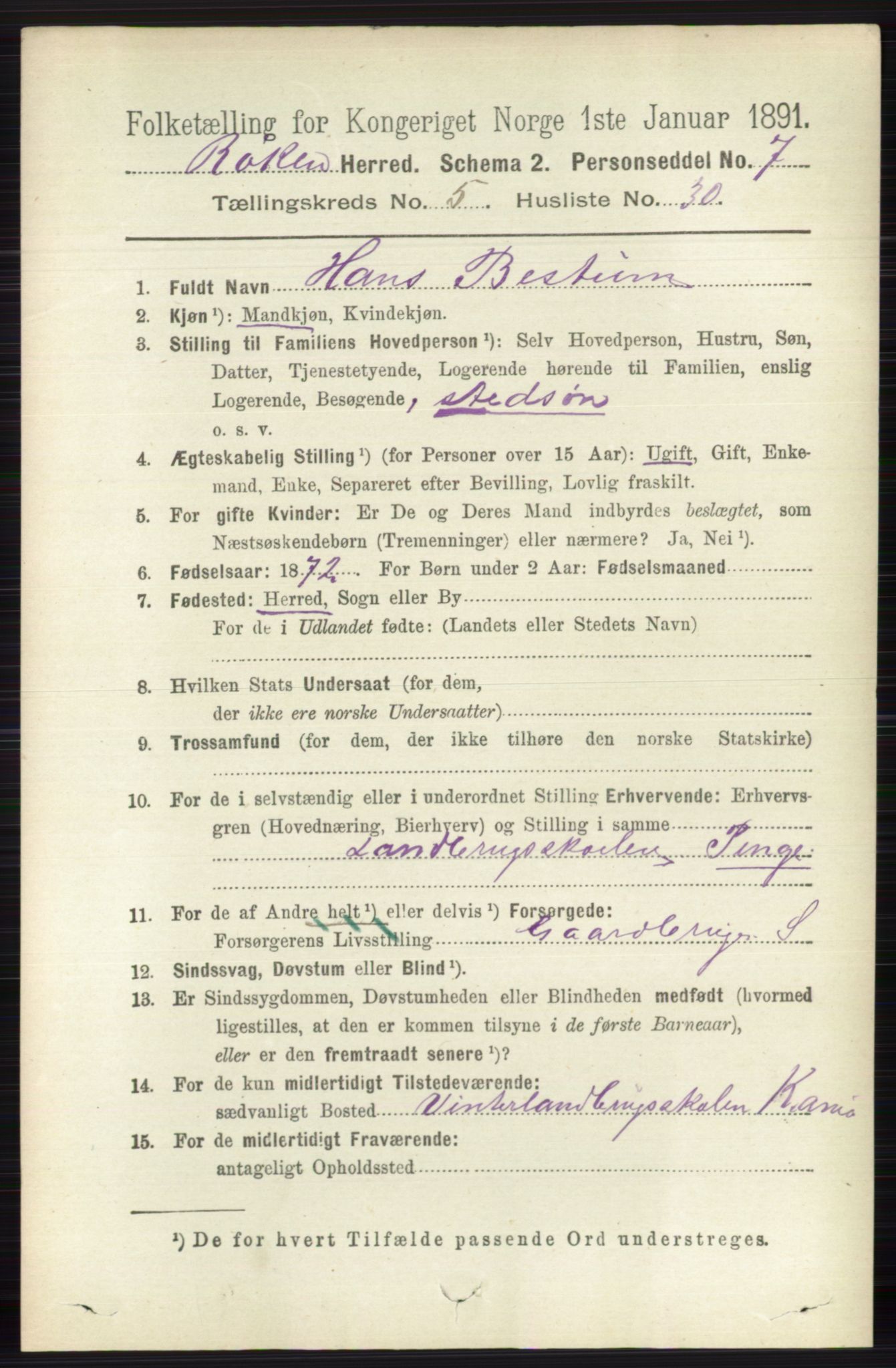 RA, 1891 census for 0627 Røyken, 1891, p. 3051