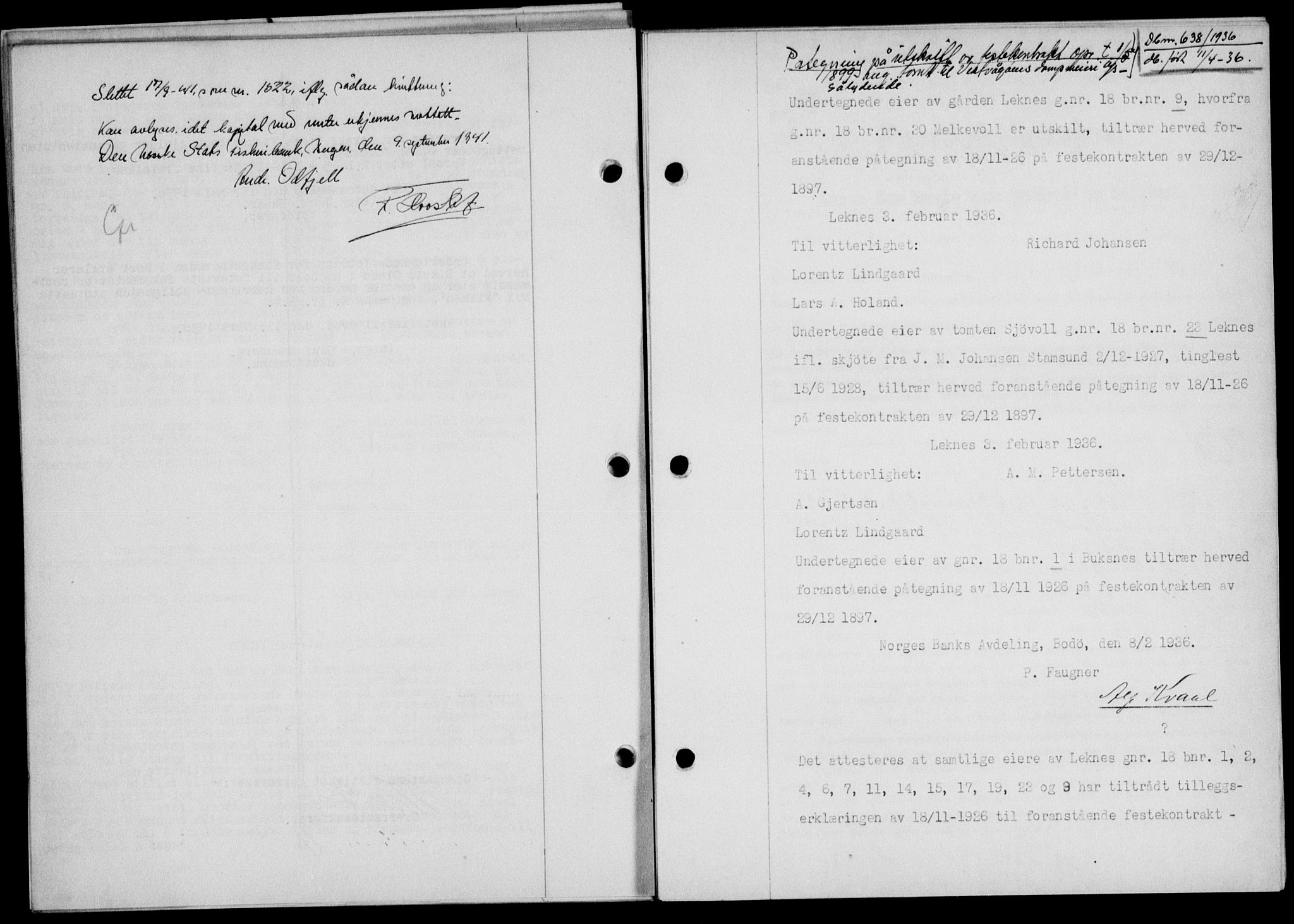 Lofoten sorenskriveri, SAT/A-0017/1/2/2C/L0033b: Mortgage book no. 33b, 1936-1936, Diary no: : 638/1936