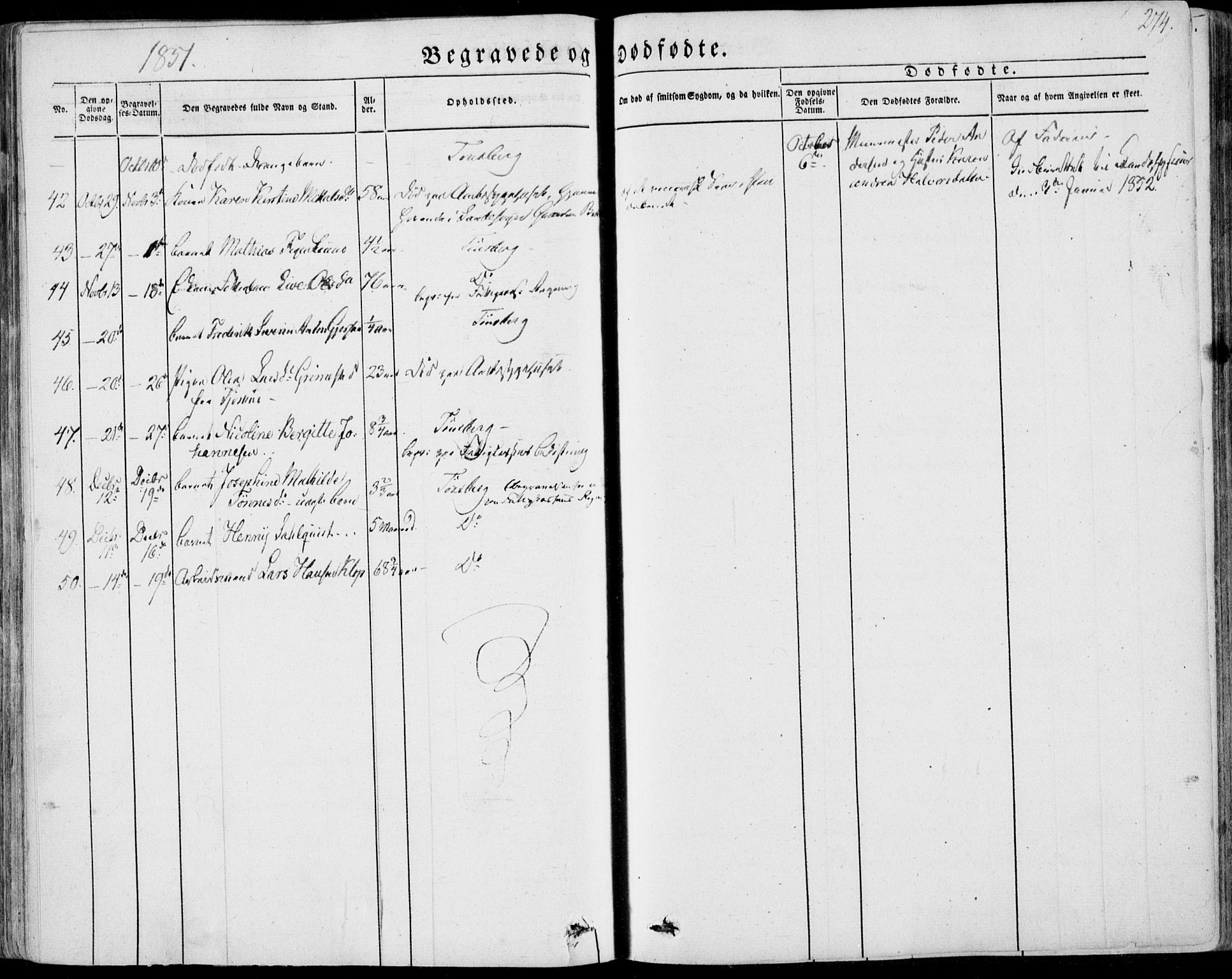 Tønsberg kirkebøker, AV/SAKO-A-330/F/Fa/L0007: Parish register (official) no. I 7, 1845-1854, p. 274