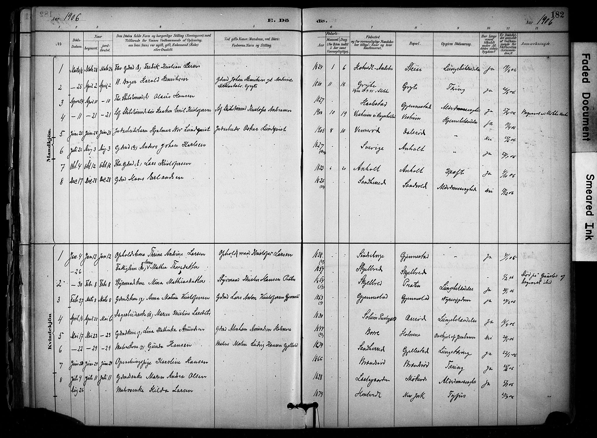 Stokke kirkebøker, AV/SAKO-A-320/F/Fb/L0001: Parish register (official) no. II 1, 1884-1910, p. 182