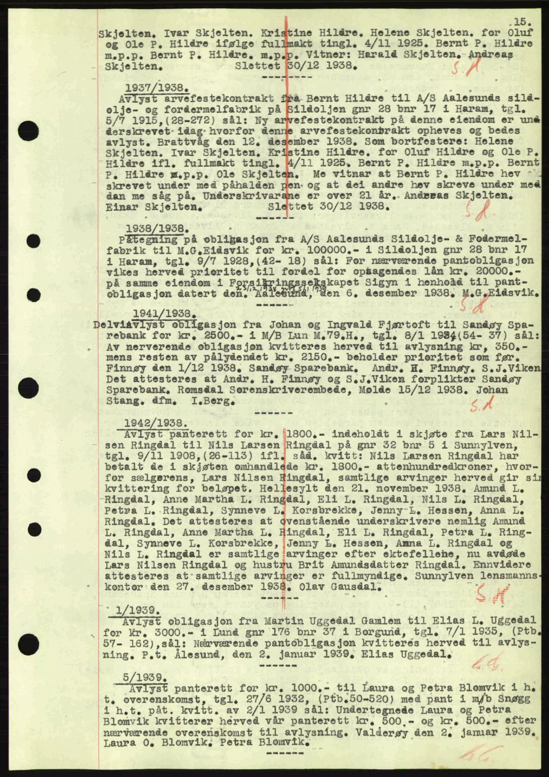 Nordre Sunnmøre sorenskriveri, SAT/A-0006/1/2/2C/2Ca: Mortgage book no. B1-6, 1938-1942, Diary no: : 1937/1938