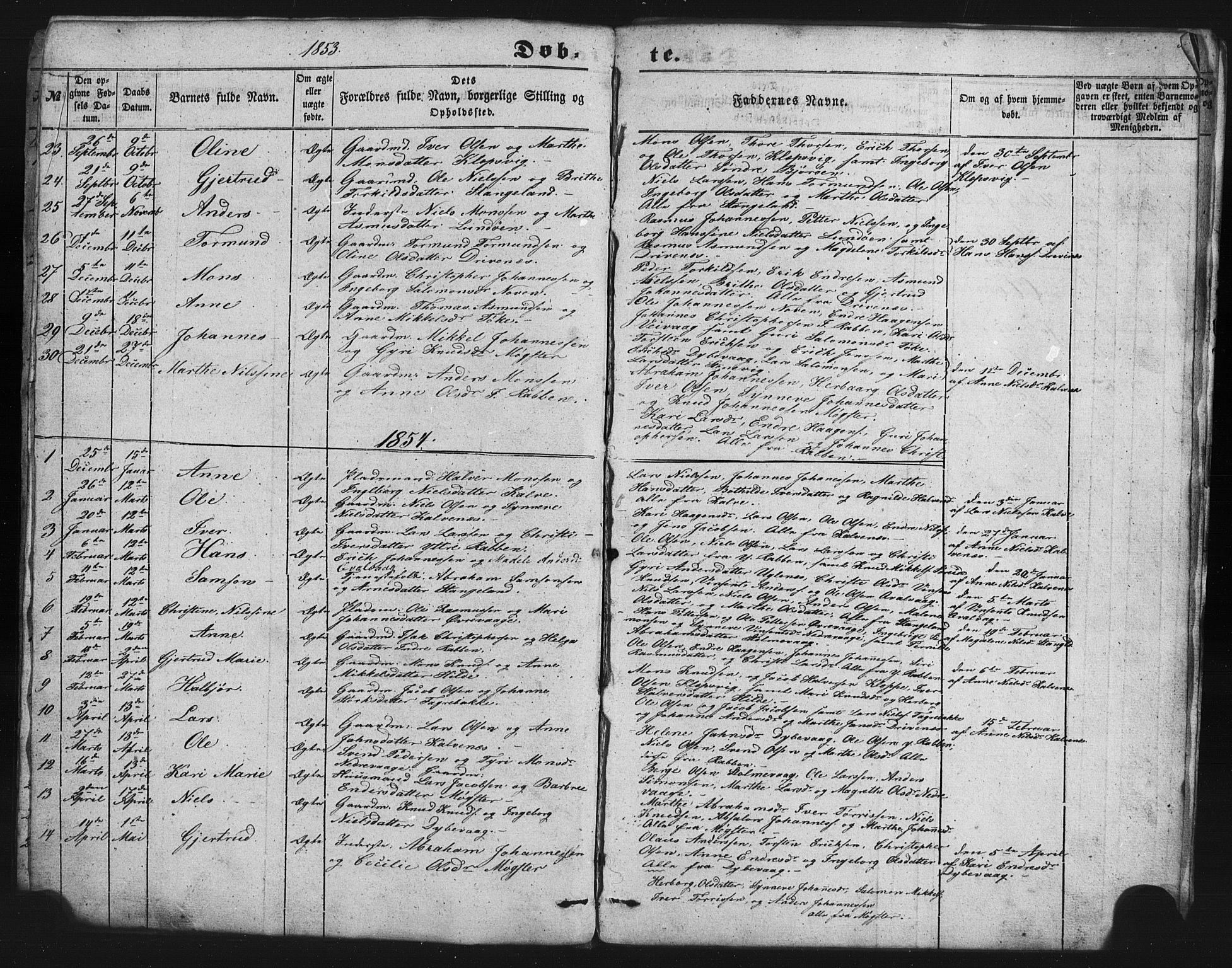 Austevoll Sokneprestembete, SAB/A-74201/H/Hab: Parish register (copy) no. B 1, 1852-1864, p. 5