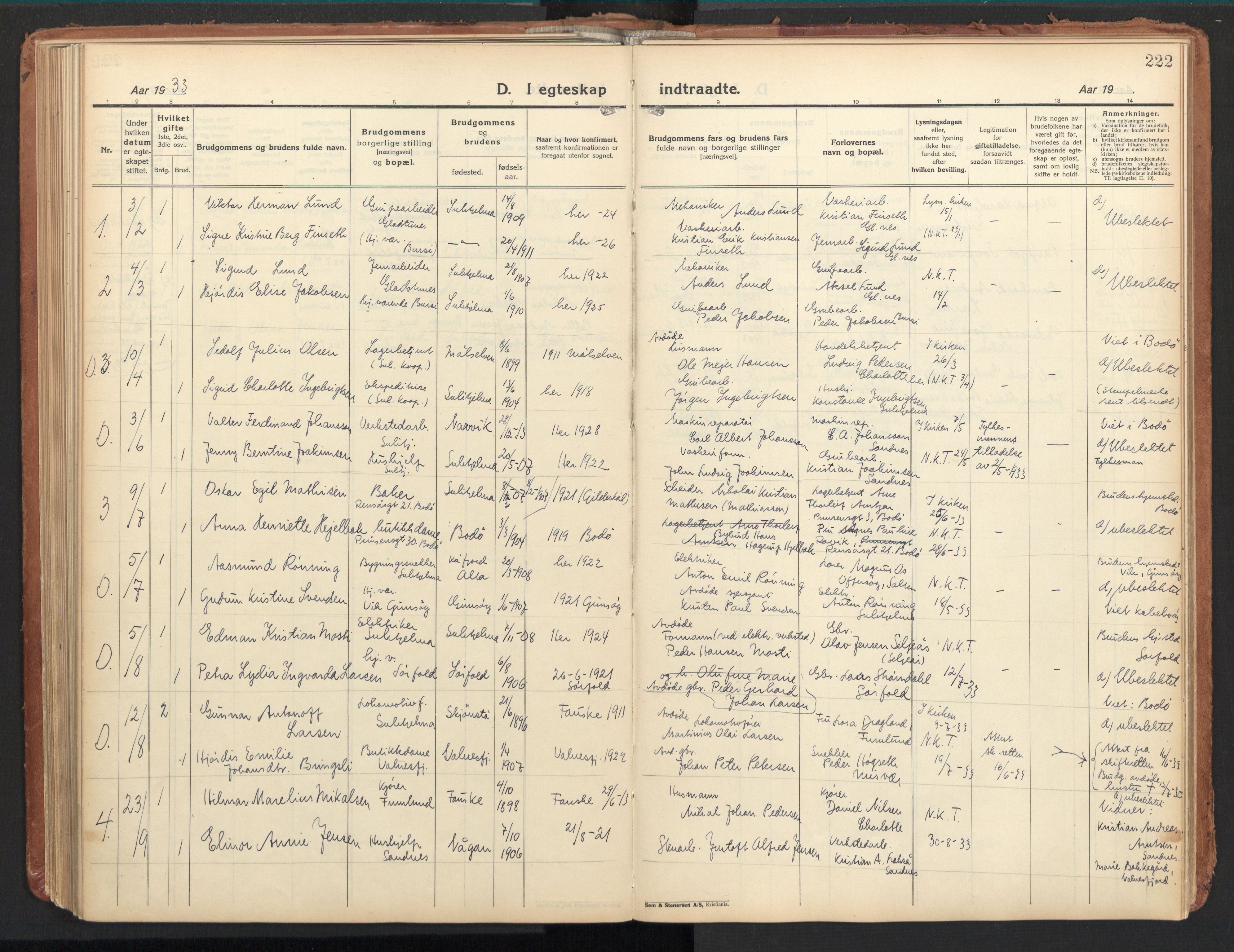 Ministerialprotokoller, klokkerbøker og fødselsregistre - Nordland, AV/SAT-A-1459/850/L0716: Curate's parish register no. 850B06, 1924-1938, p. 222