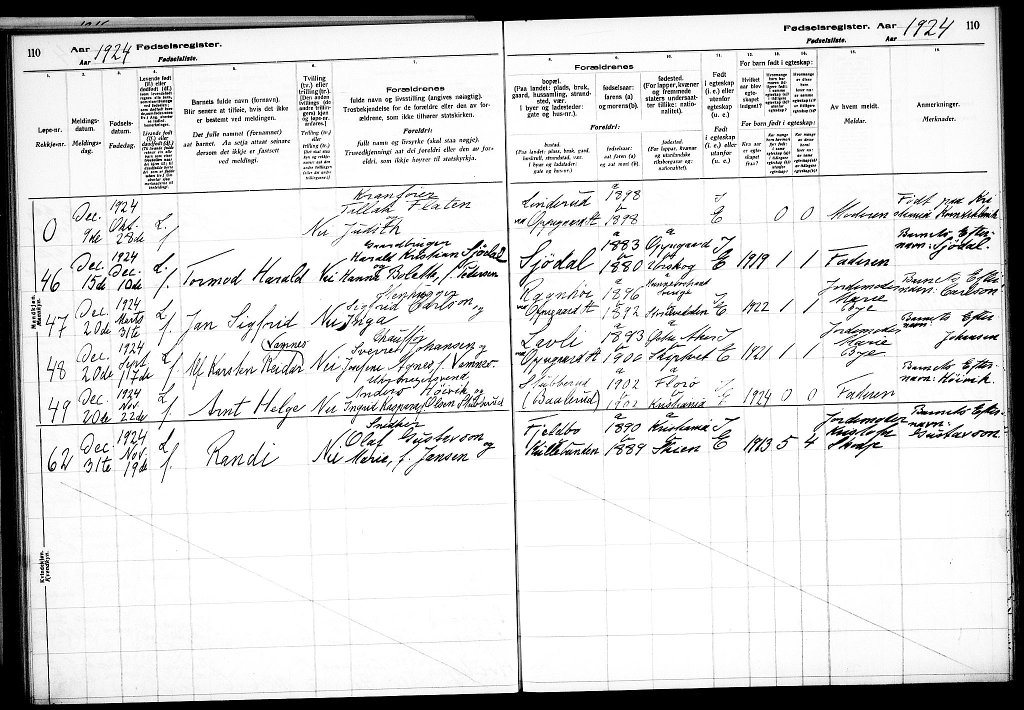 Nesodden prestekontor Kirkebøker, AV/SAO-A-10013/J/Jb/L0001: Birth register no. II 1, 1916-1933, p. 110