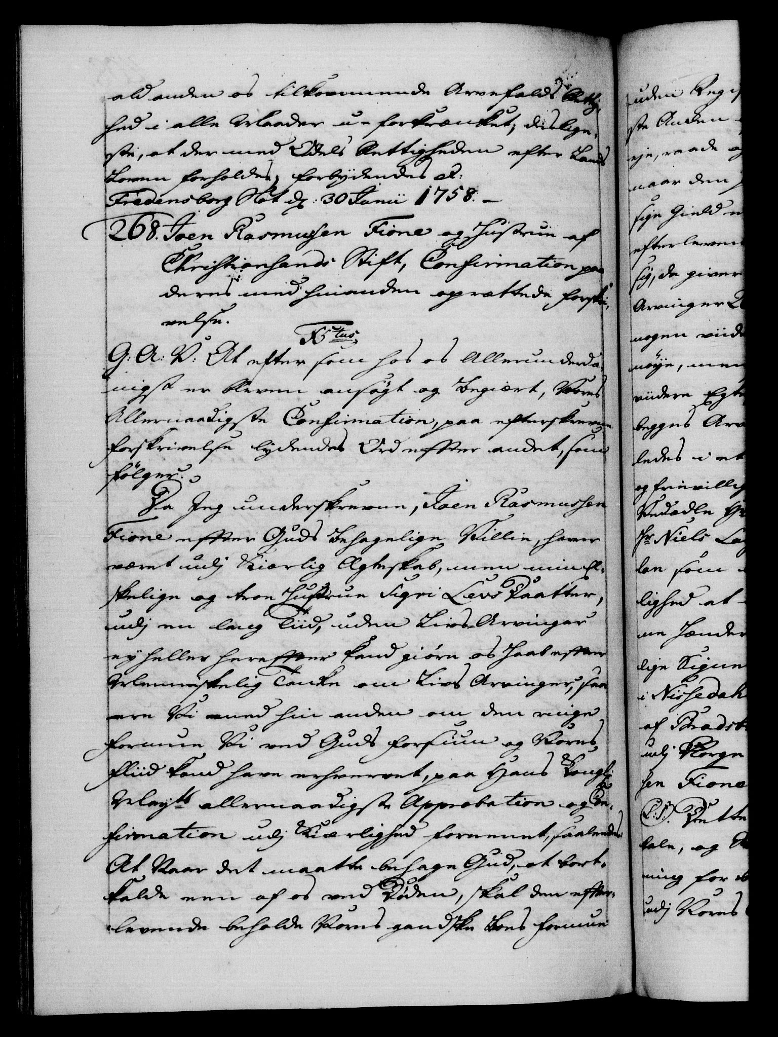 Danske Kanselli 1572-1799, RA/EA-3023/F/Fc/Fca/Fcaa/L0040: Norske registre, 1757-1759, p. 408b