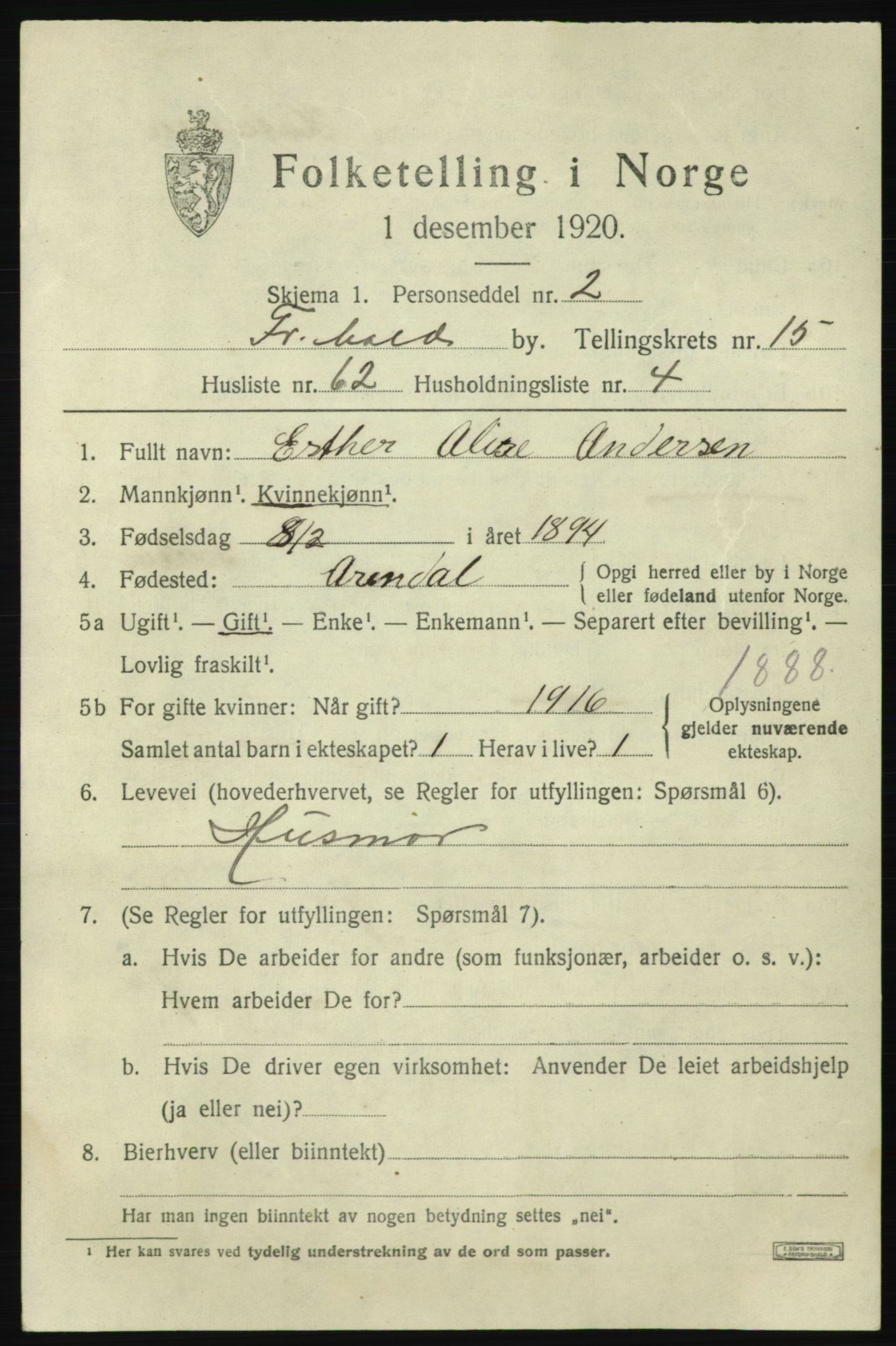 SAO, 1920 census for Fredrikshald, 1920, p. 24616