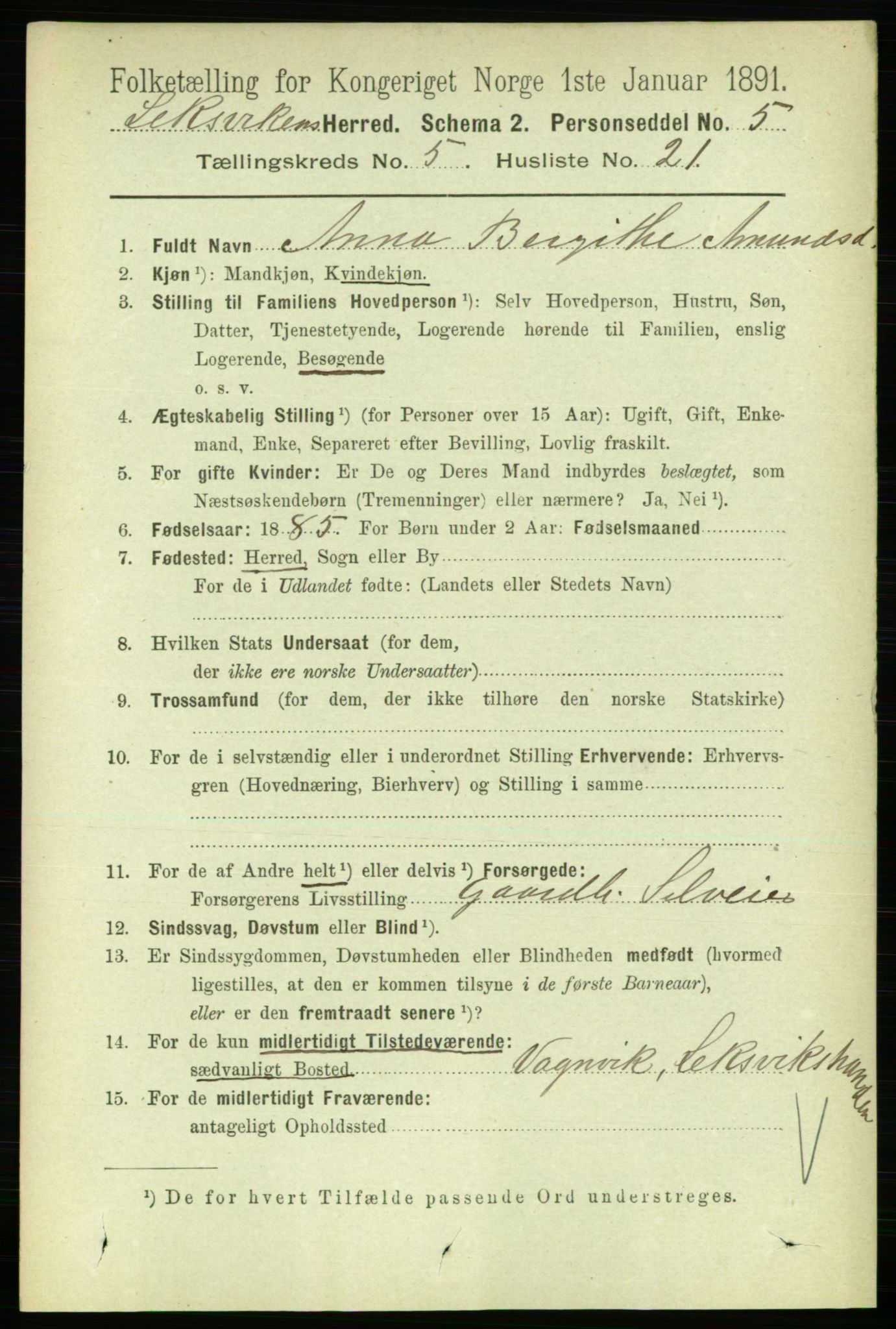 RA, 1891 census for 1718 Leksvik, 1891, p. 2675