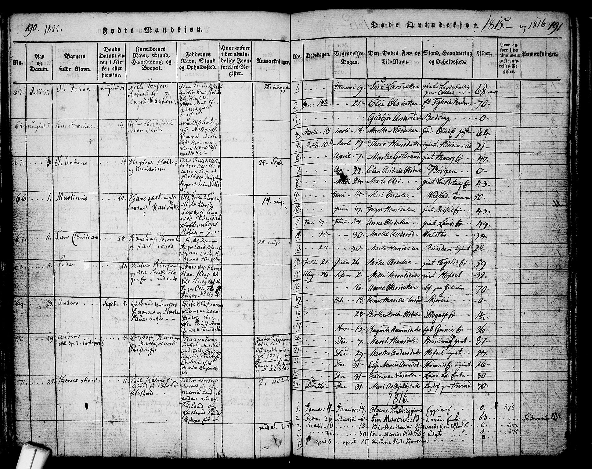 Nes prestekontor Kirkebøker, SAO/A-10410/F/Fa/L0005: Parish register (official) no. I 5, 1815-1835, p. 190-191