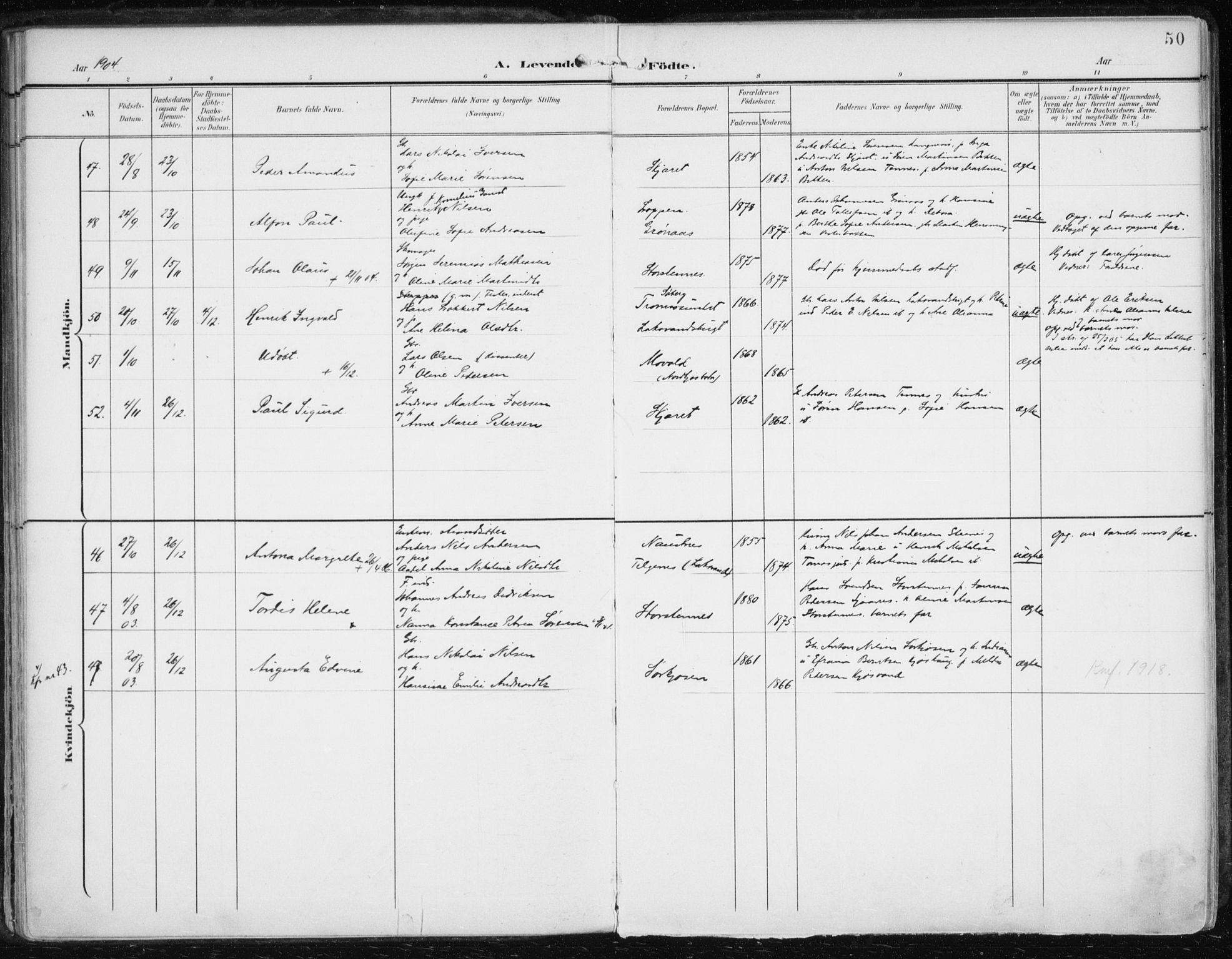 Balsfjord sokneprestembete, AV/SATØ-S-1303/G/Gaa/L0006kirke: Parish register (official) no. 6, 1897-1909, p. 50