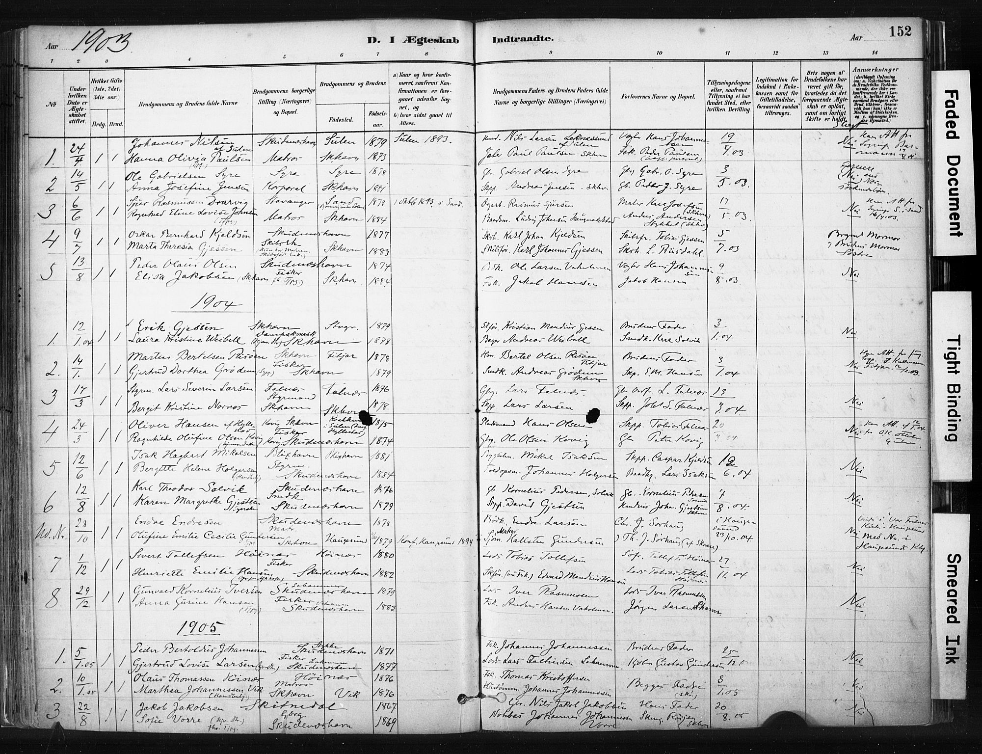 Skudenes sokneprestkontor, SAST/A -101849/H/Ha/Haa/L0008: Parish register (official) no. A 5, 1882-1912, p. 152
