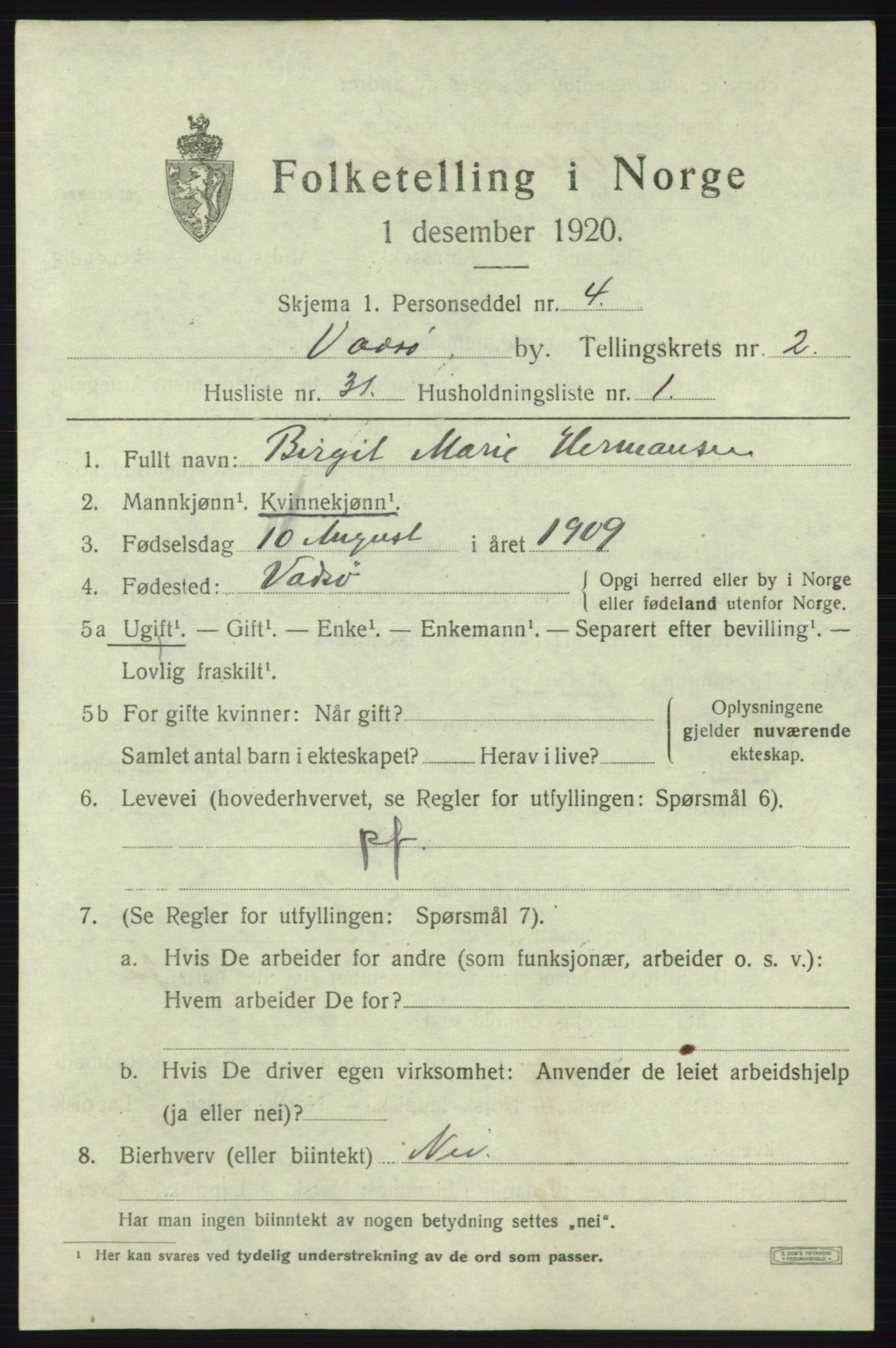 SATØ, 1920 census for Vadsø, 1920, p. 3743