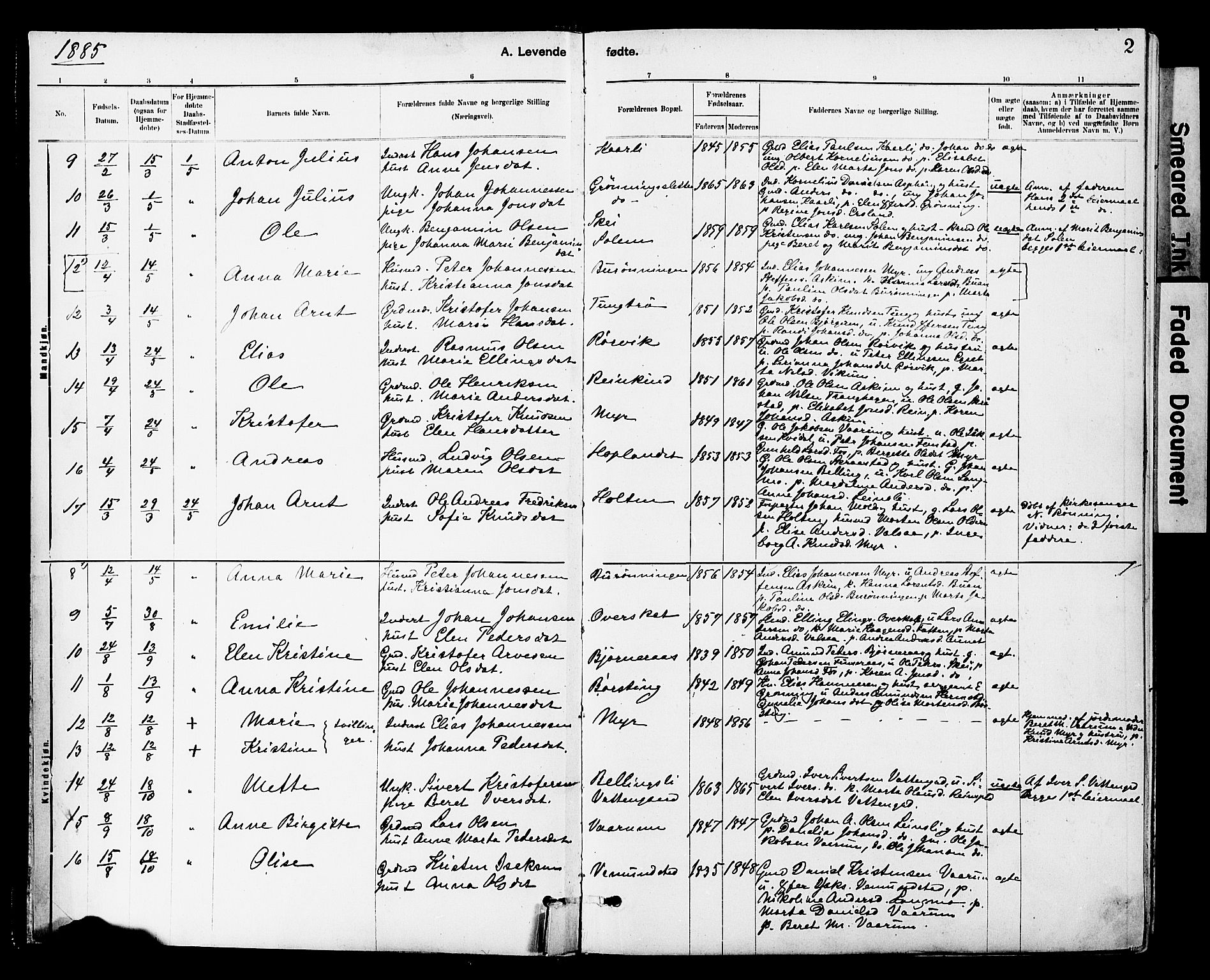 Ministerialprotokoller, klokkerbøker og fødselsregistre - Sør-Trøndelag, SAT/A-1456/646/L0615: Parish register (official) no. 646A13, 1885-1900, p. 2