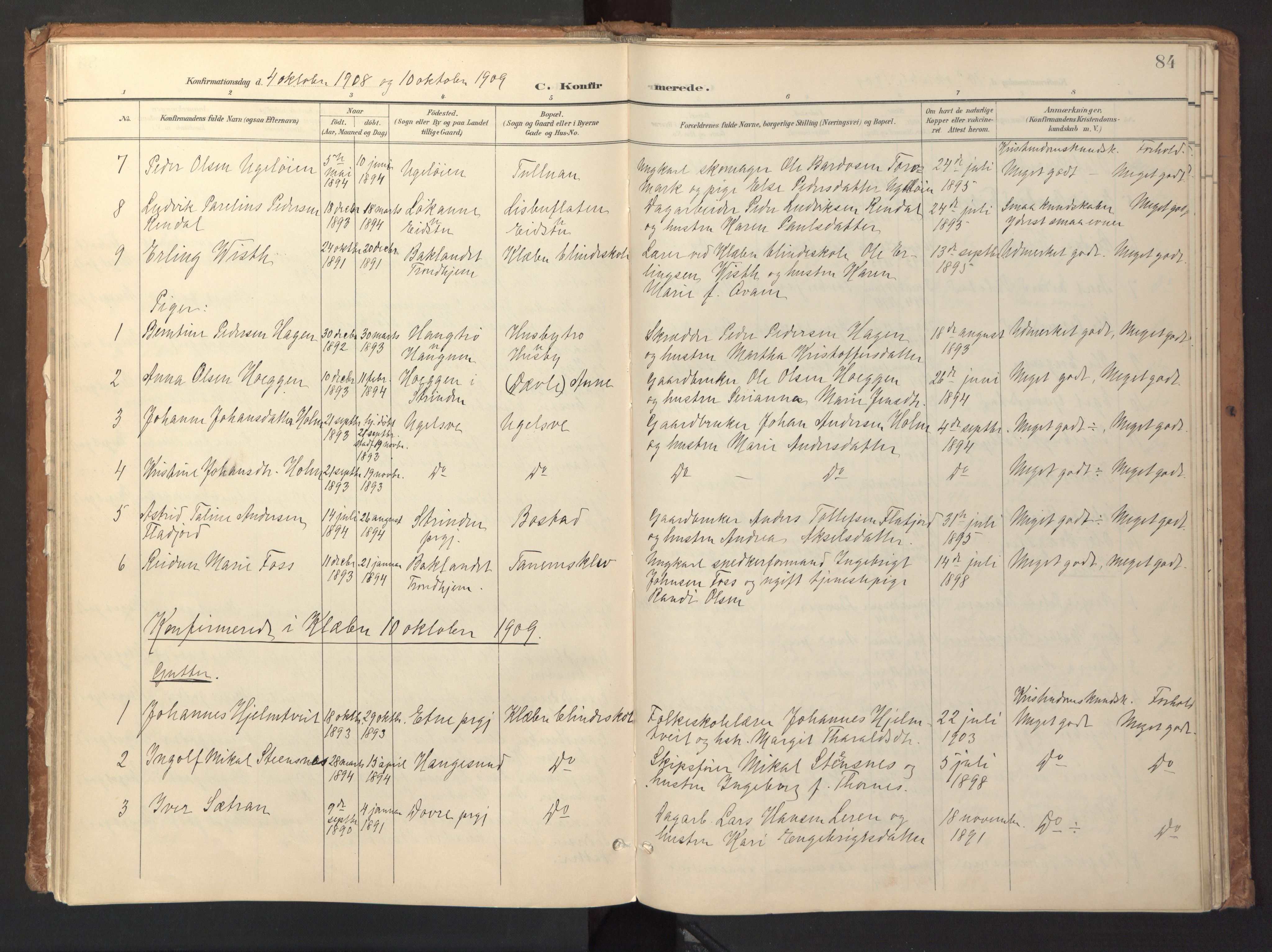 Ministerialprotokoller, klokkerbøker og fødselsregistre - Sør-Trøndelag, SAT/A-1456/618/L0448: Parish register (official) no. 618A11, 1898-1916, p. 84