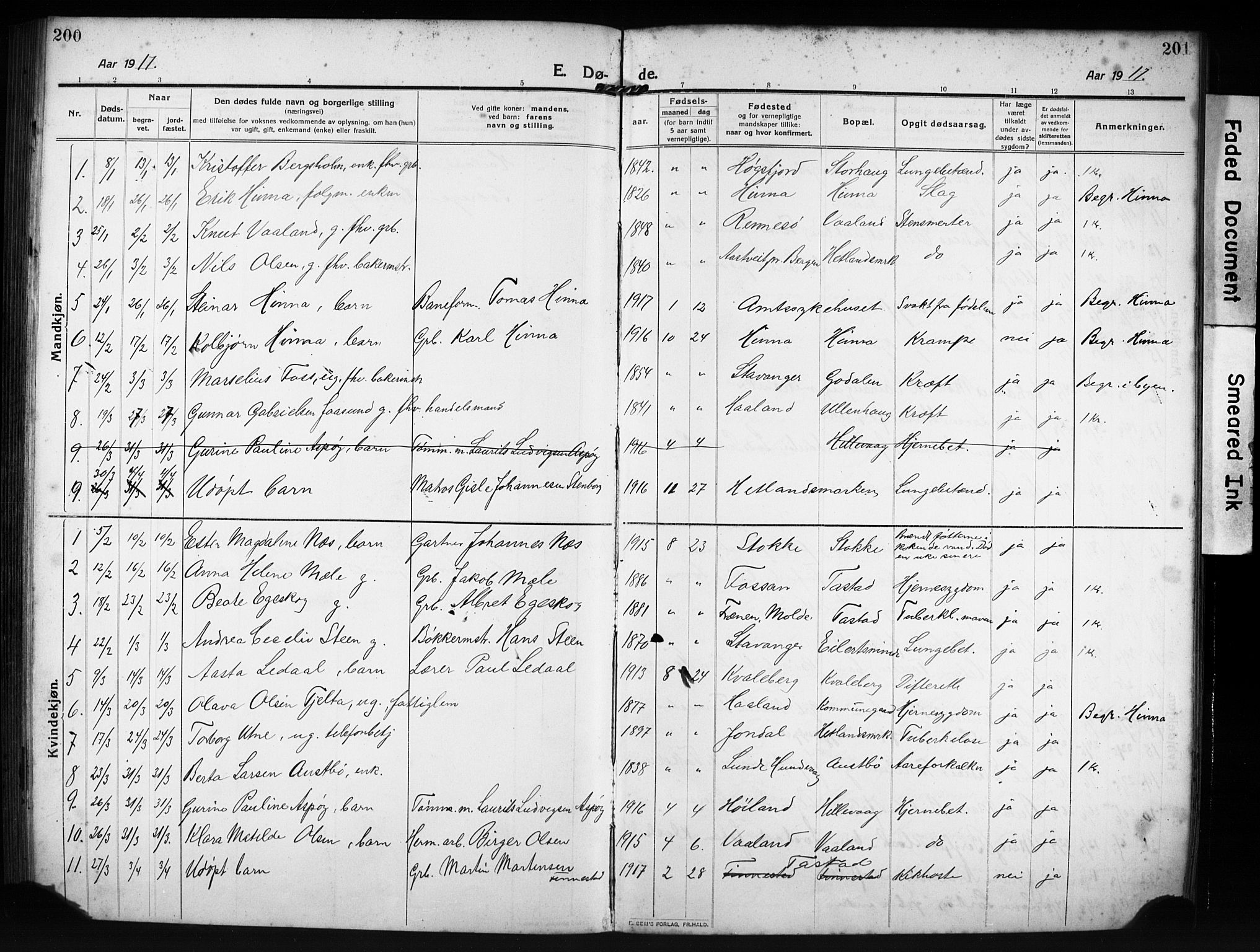 Hetland sokneprestkontor, AV/SAST-A-101826/30/30BB/L0009: Parish register (copy) no. B 9, 1910-1931, p. 200-201