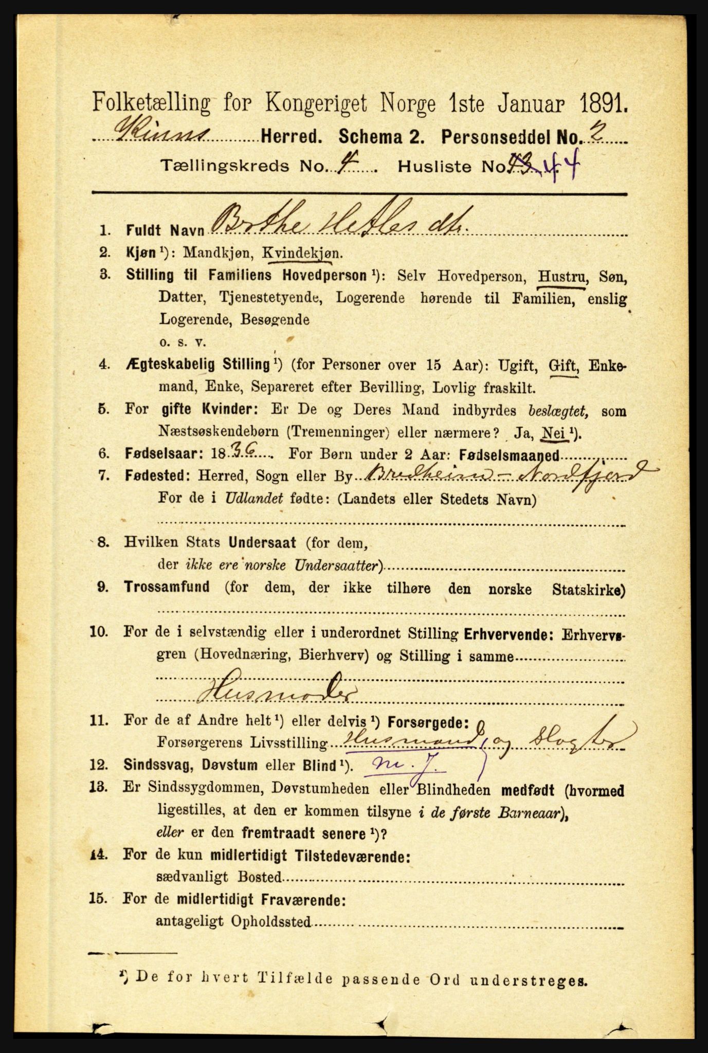 RA, 1891 census for 1437 Kinn, 1891, p. 1585