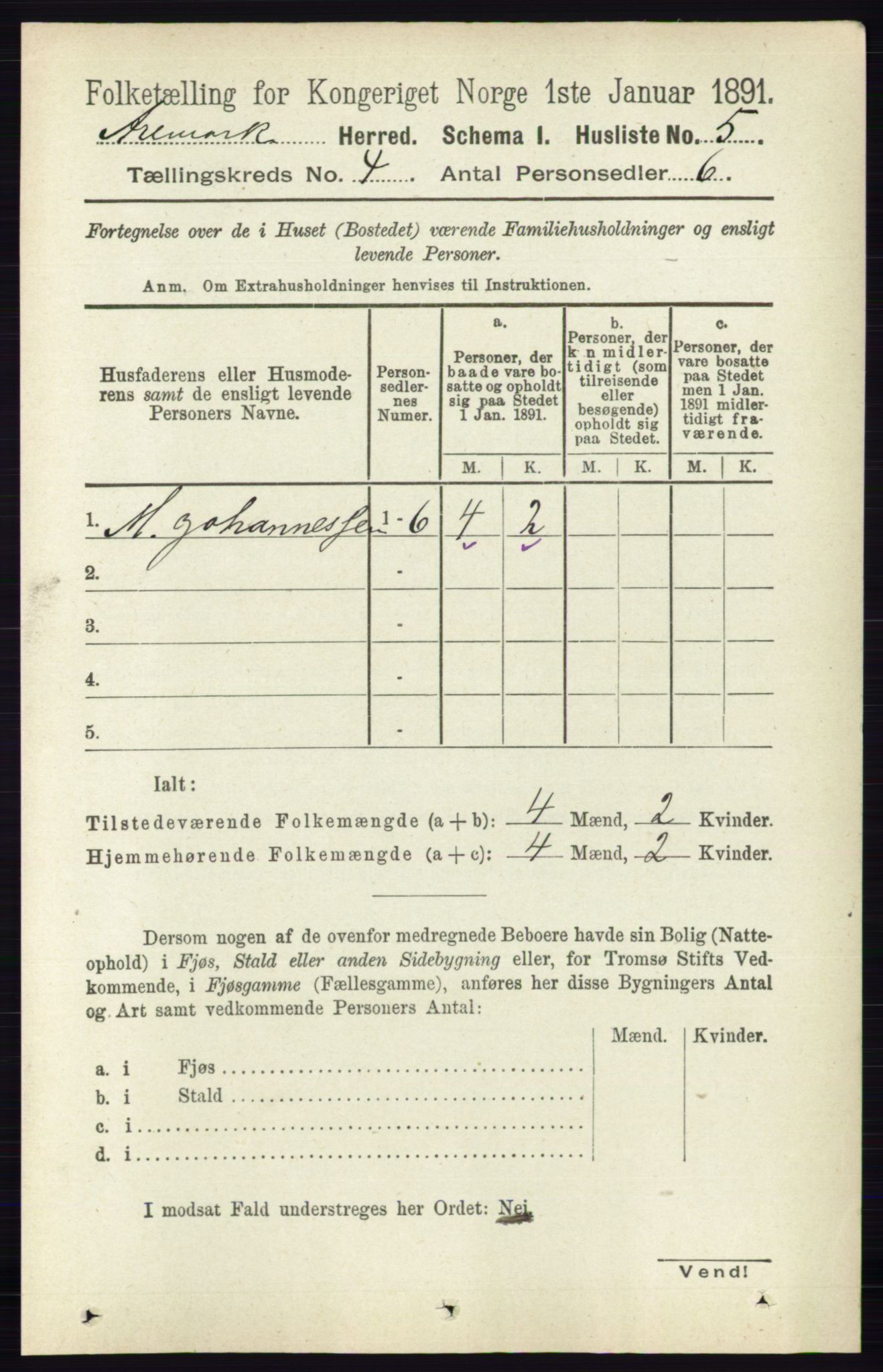 RA, 1891 census for 0118 Aremark, 1891, p. 1834