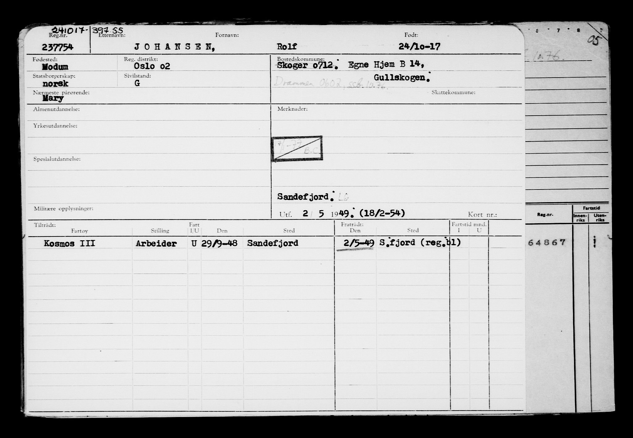 Direktoratet for sjømenn, AV/RA-S-3545/G/Gb/L0152: Hovedkort, 1917, p. 706