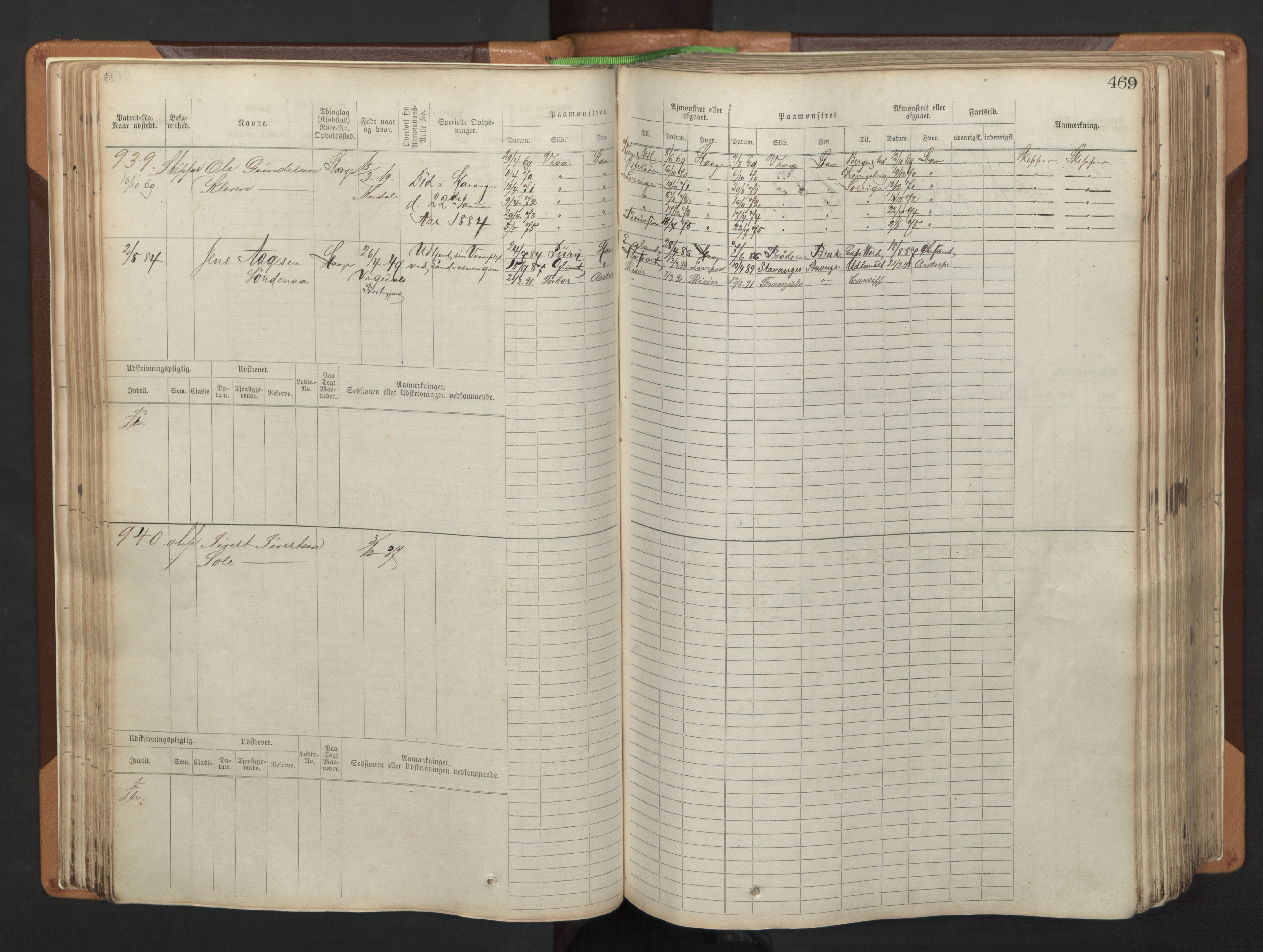 Stavanger sjømannskontor, AV/SAST-A-102006/F/Fb/Fbb/L0005: Sjøfartshovedrulle, patentnr. 793-1606 (del 2), 1869-1880, p. 79