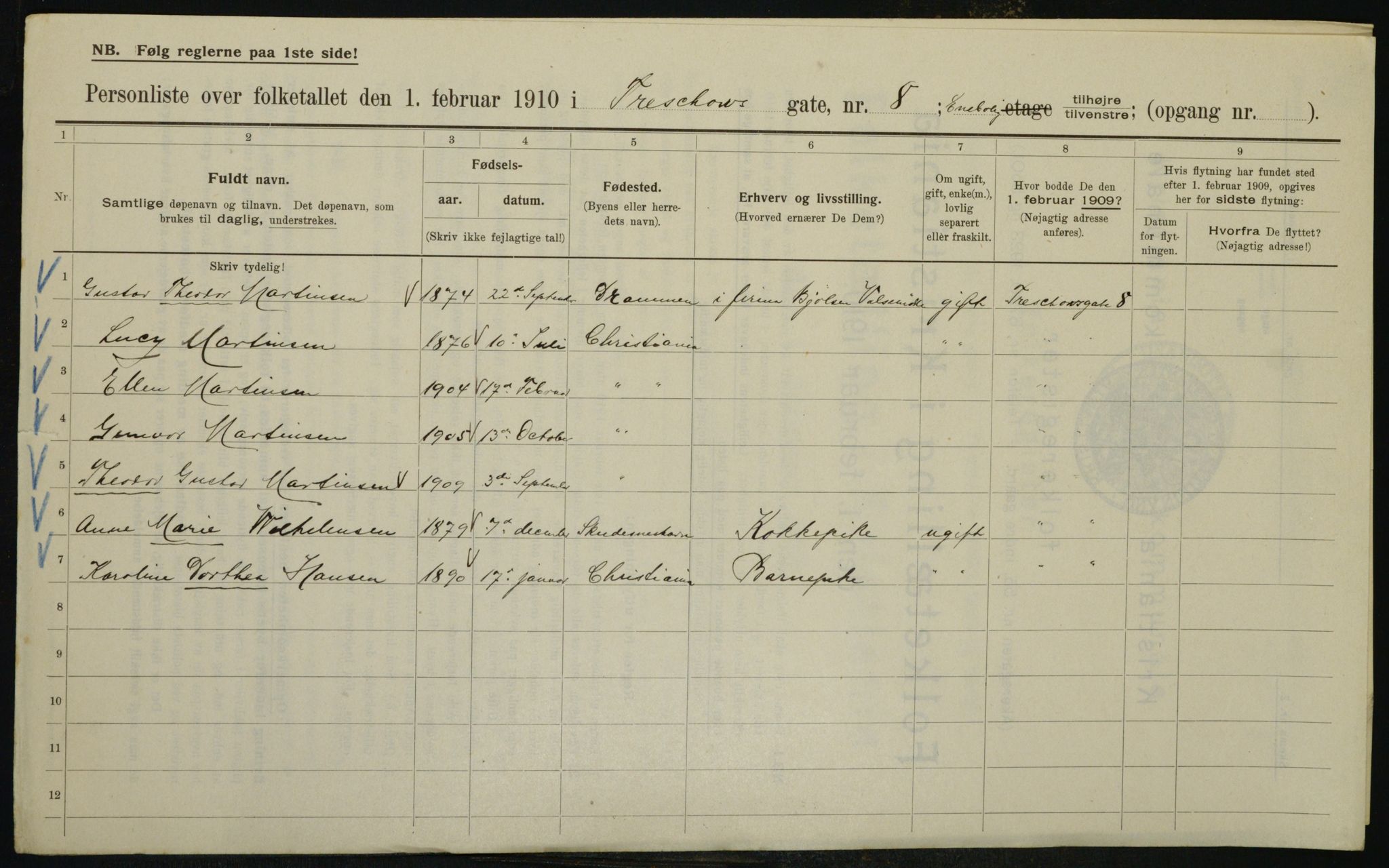 OBA, Municipal Census 1910 for Kristiania, 1910, p. 109716