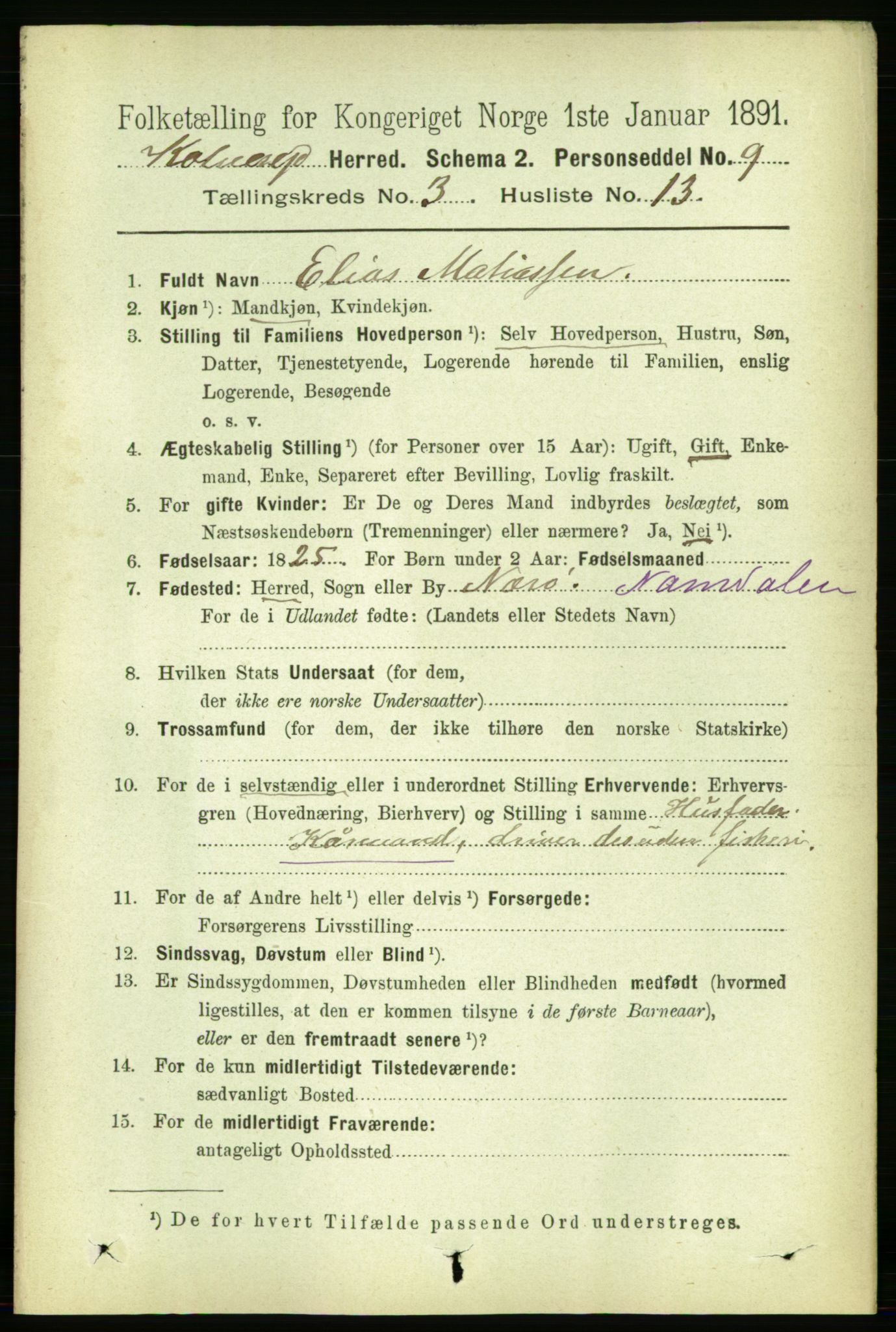 RA, 1891 census for 1752 Kolvereid, 1891, p. 951