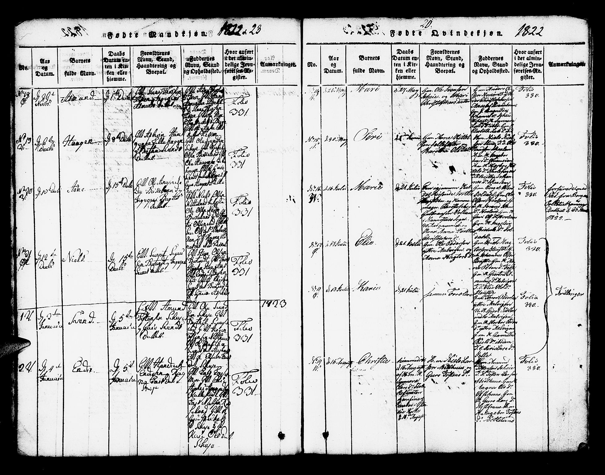 Kvam sokneprestembete, AV/SAB-A-76201/H/Haa: Parish register (official) no. A 6, 1818-1832, p. 20