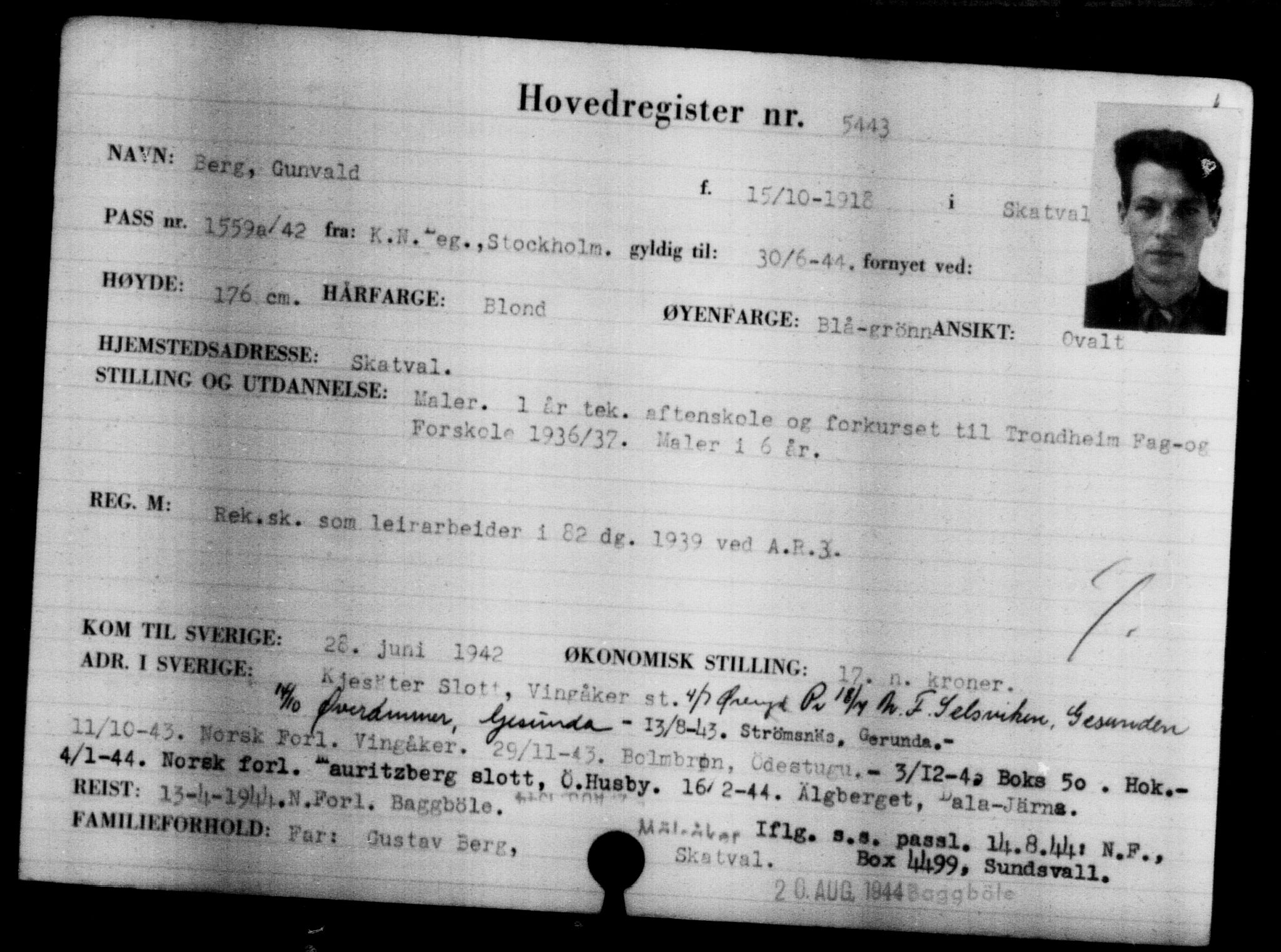 Utenriksstasjonene, Legasjonen i Stockholm, Flyktningkontoret, AV/RA-S-6753/V/Va/L0004: Kjesäterkartoteket, flyktninger med registreringsnr. 3496-6610, 1940-1945, p. 2246