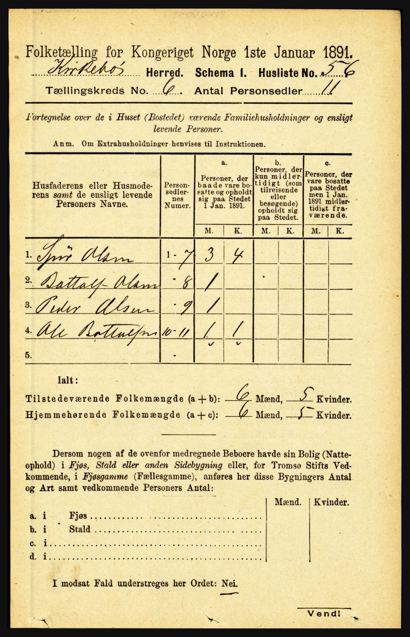 RA, 1891 census for 1416 Kyrkjebø, 1891, p. 1369