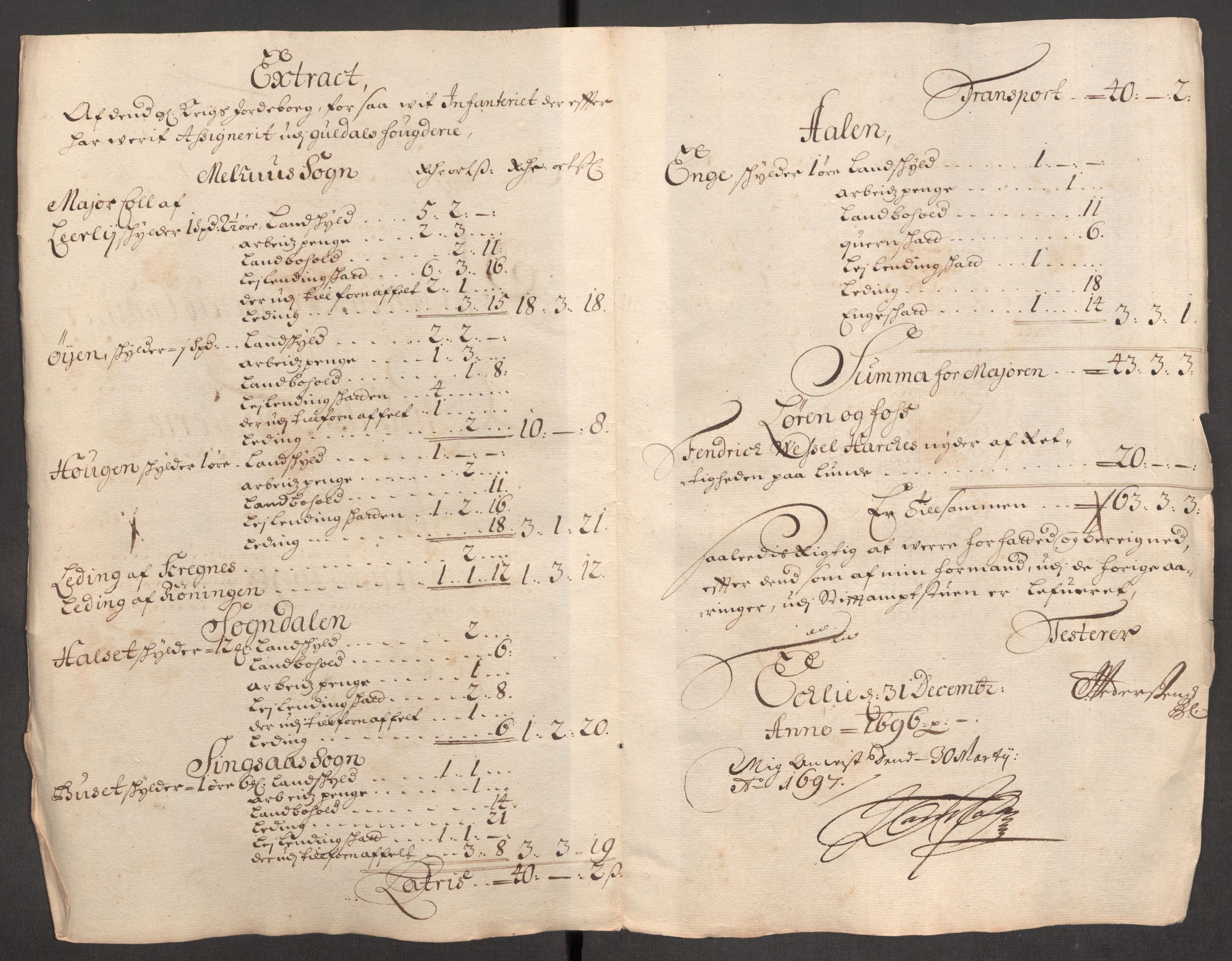 Rentekammeret inntil 1814, Reviderte regnskaper, Fogderegnskap, RA/EA-4092/R60/L3946: Fogderegnskap Orkdal og Gauldal, 1696, p. 407