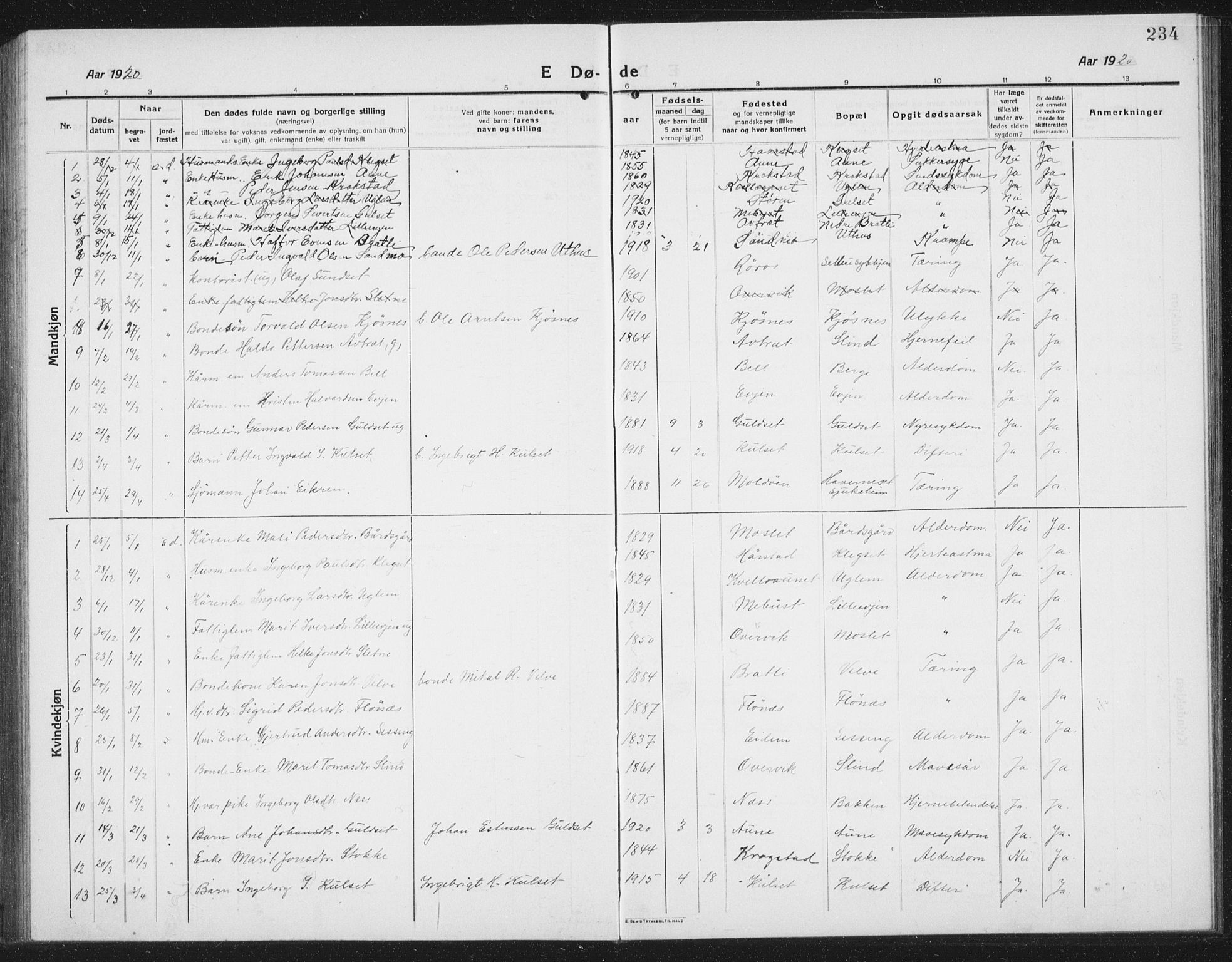 Ministerialprotokoller, klokkerbøker og fødselsregistre - Sør-Trøndelag, SAT/A-1456/695/L1158: Parish register (copy) no. 695C09, 1913-1940, p. 234