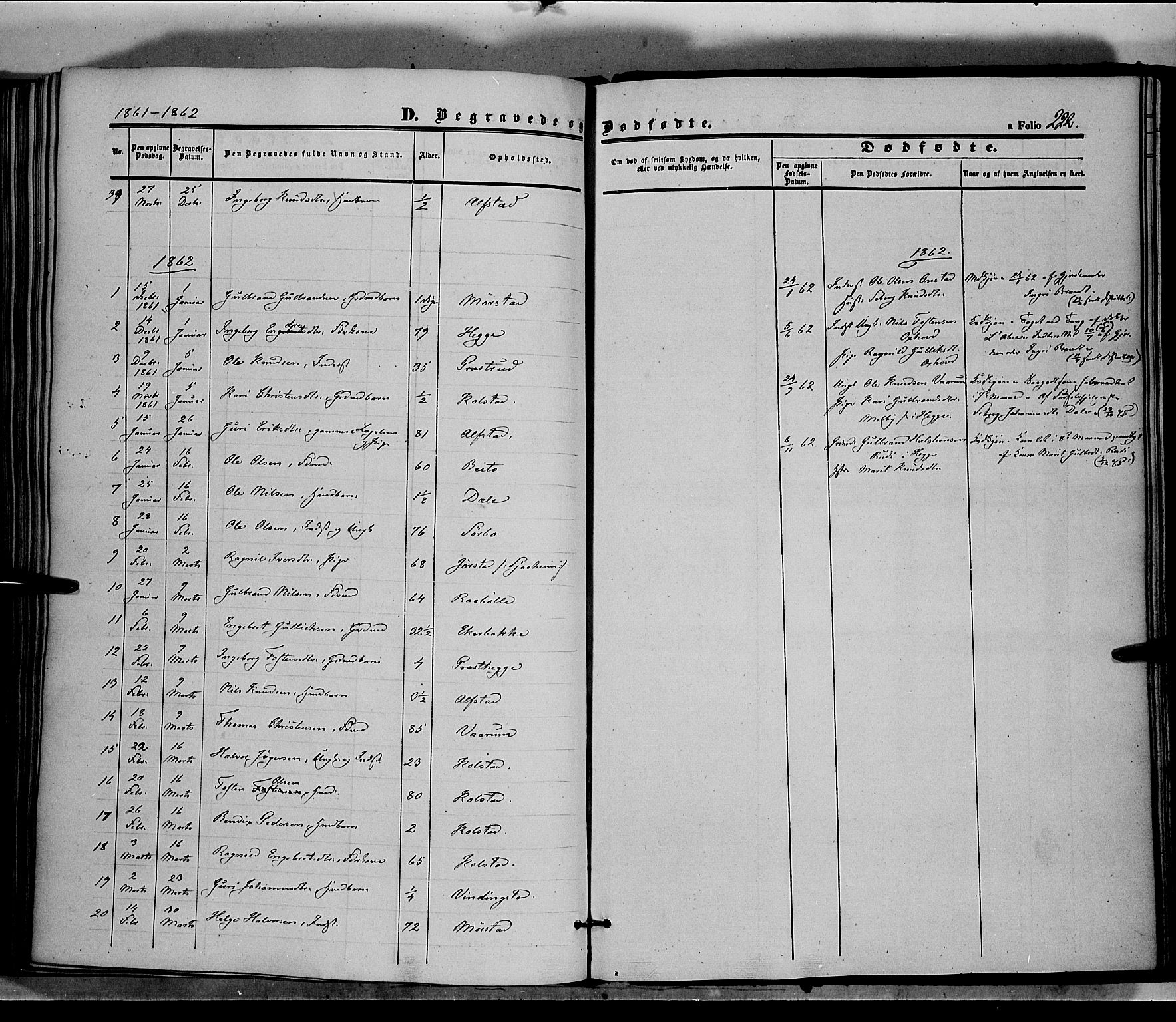 Øystre Slidre prestekontor, SAH/PREST-138/H/Ha/Haa/L0001: Parish register (official) no. 1, 1849-1874, p. 222