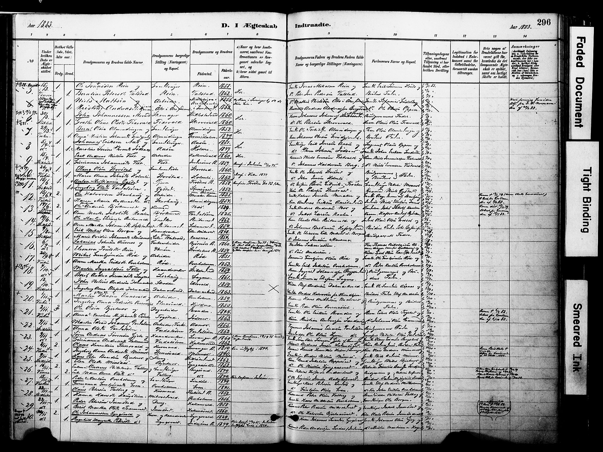 Ministerialprotokoller, klokkerbøker og fødselsregistre - Nord-Trøndelag, SAT/A-1458/723/L0244: Parish register (official) no. 723A13, 1881-1899, p. 296