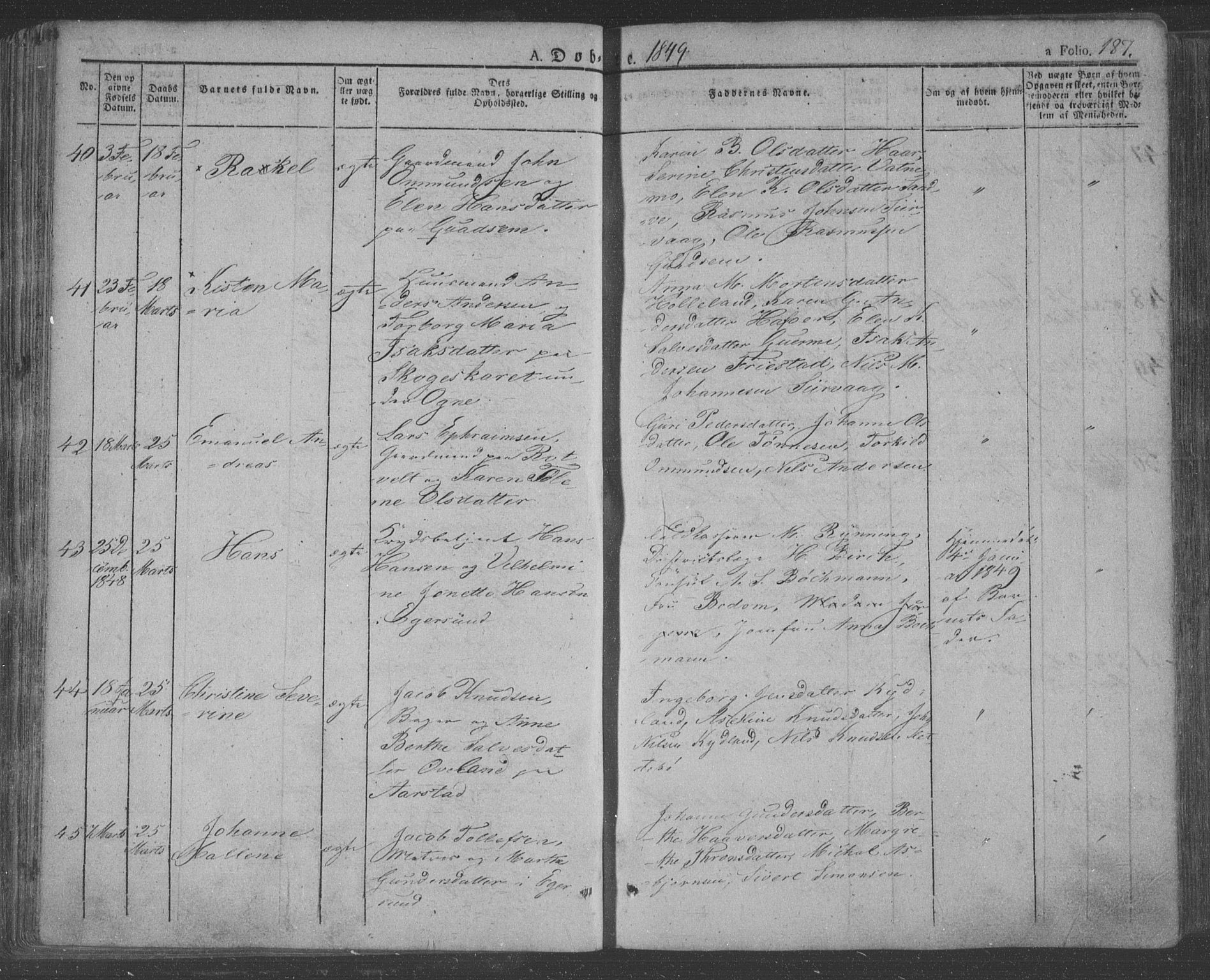 Eigersund sokneprestkontor, AV/SAST-A-101807/S08/L0009: Parish register (official) no. A 9, 1827-1850, p. 187