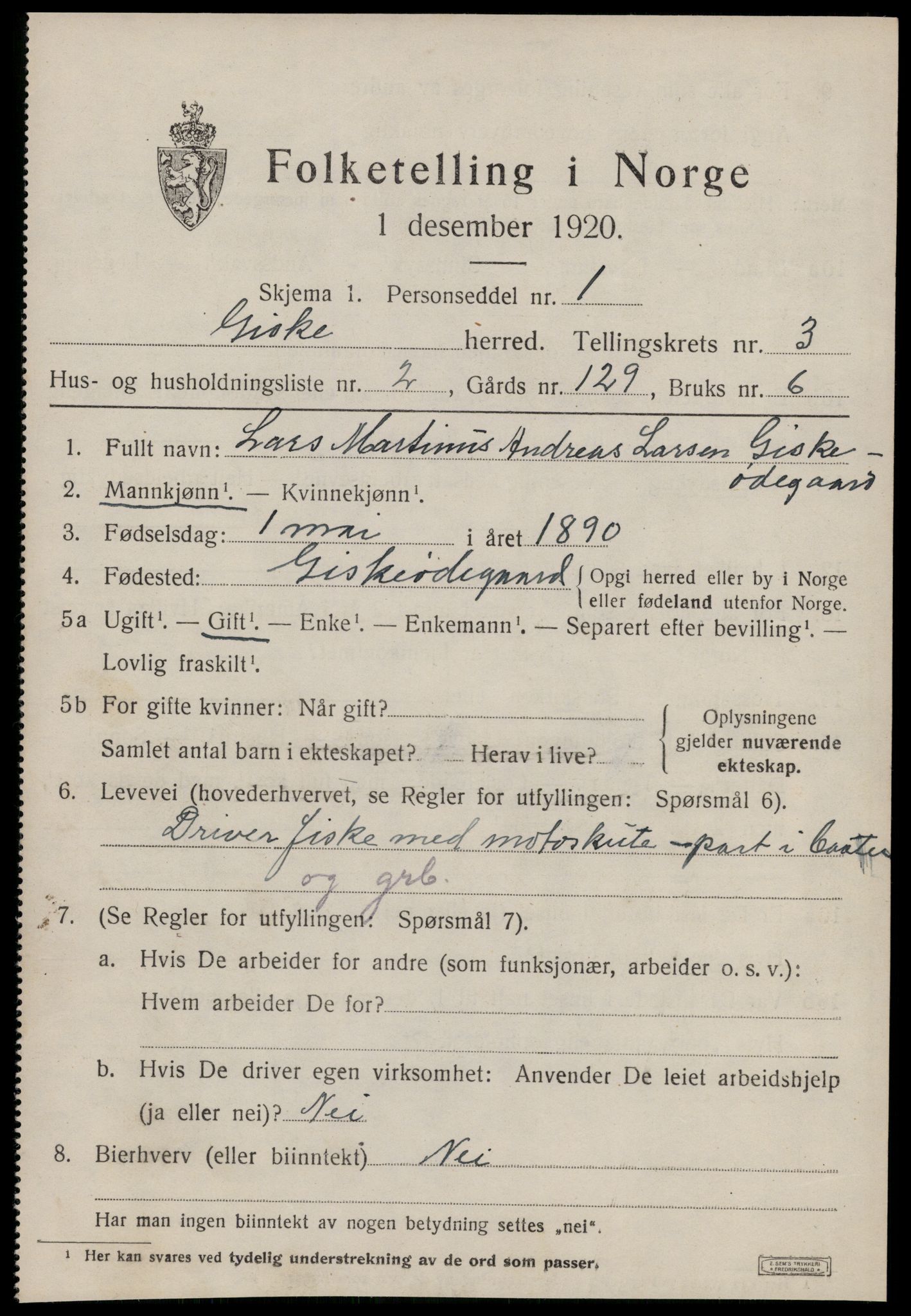 SAT, 1920 census for Giske, 1920, p. 1676