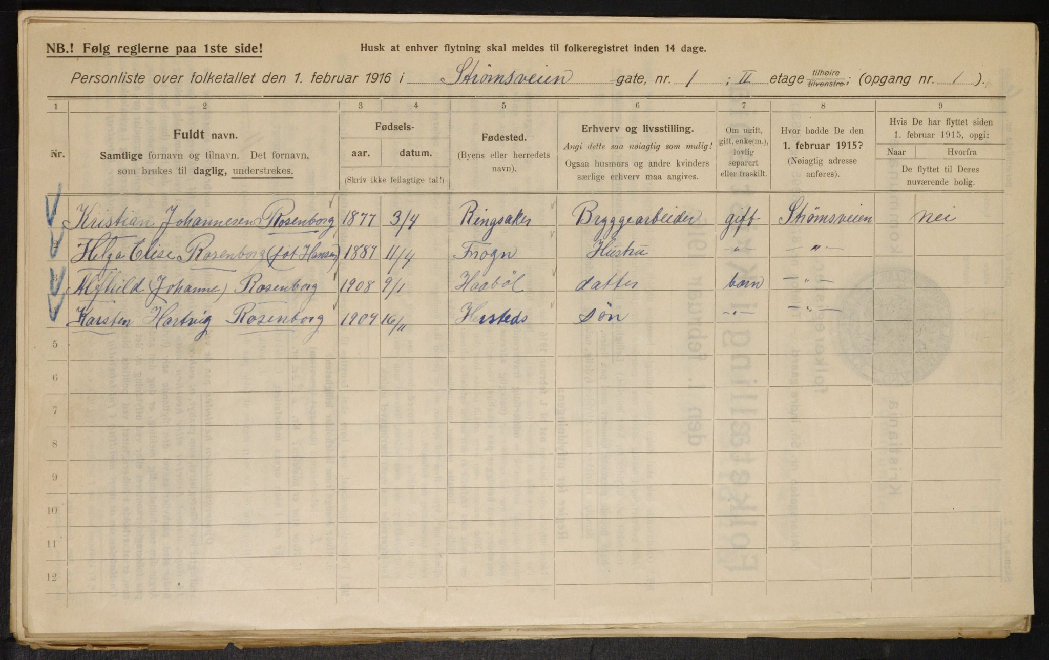 OBA, Municipal Census 1916 for Kristiania, 1916, p. 106723