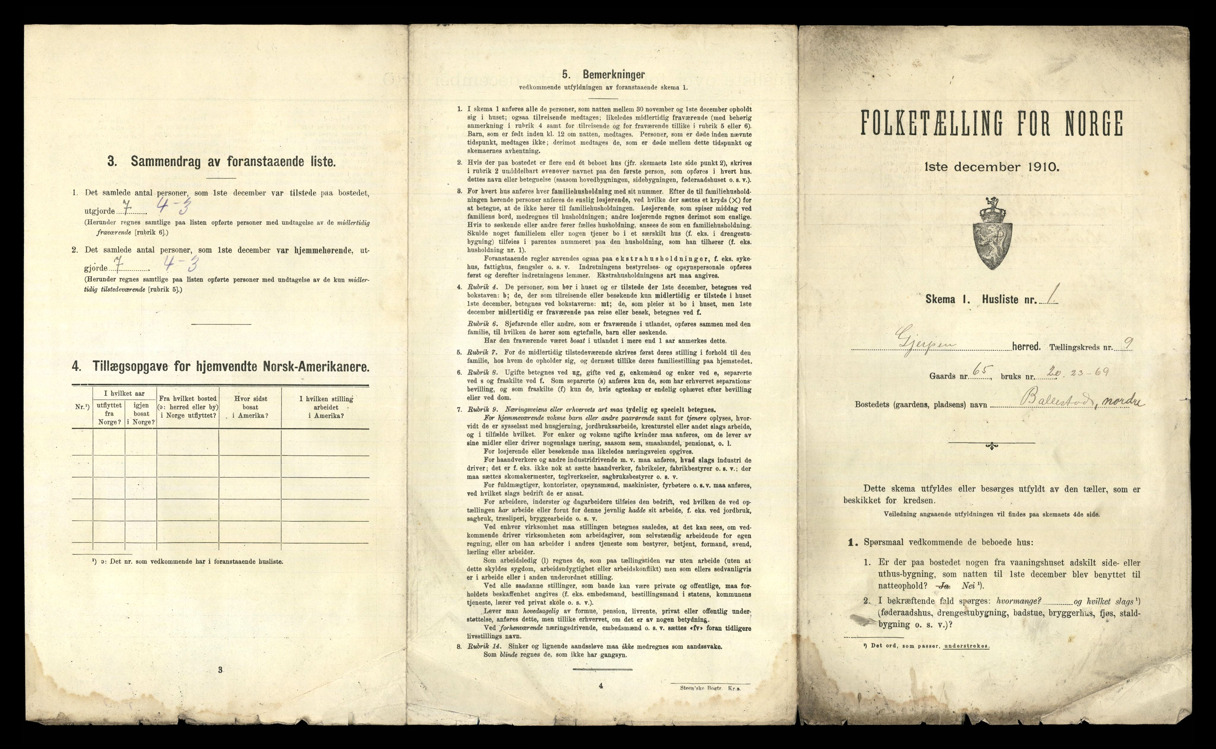 RA, 1910 census for Gjerpen, 1910, p. 1307