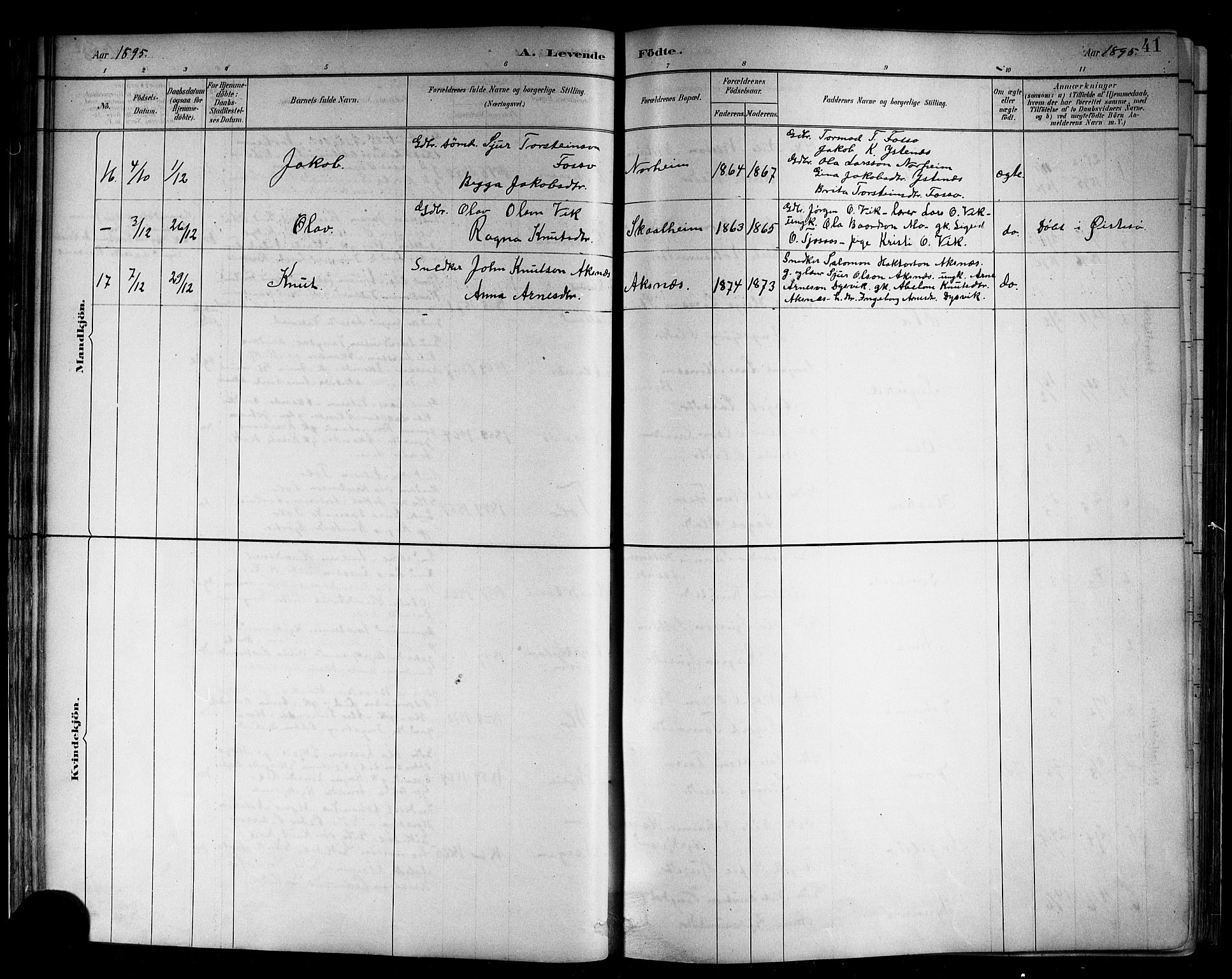 Kvam sokneprestembete, SAB/A-76201/H/Hab: Parish register (copy) no. B 3, 1884-1916, p. 41