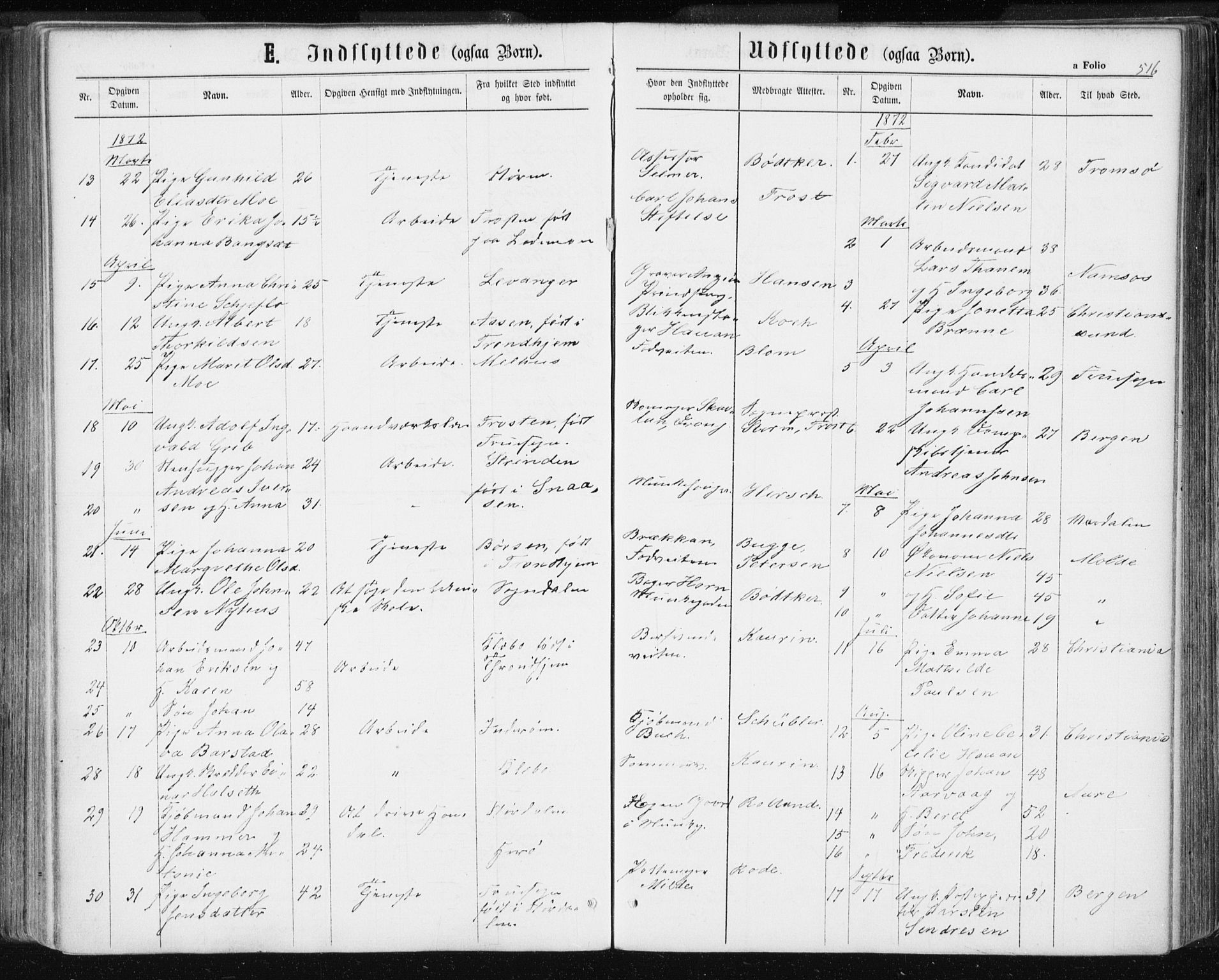 Ministerialprotokoller, klokkerbøker og fødselsregistre - Sør-Trøndelag, SAT/A-1456/601/L0055: Parish register (official) no. 601A23, 1866-1877, p. 516