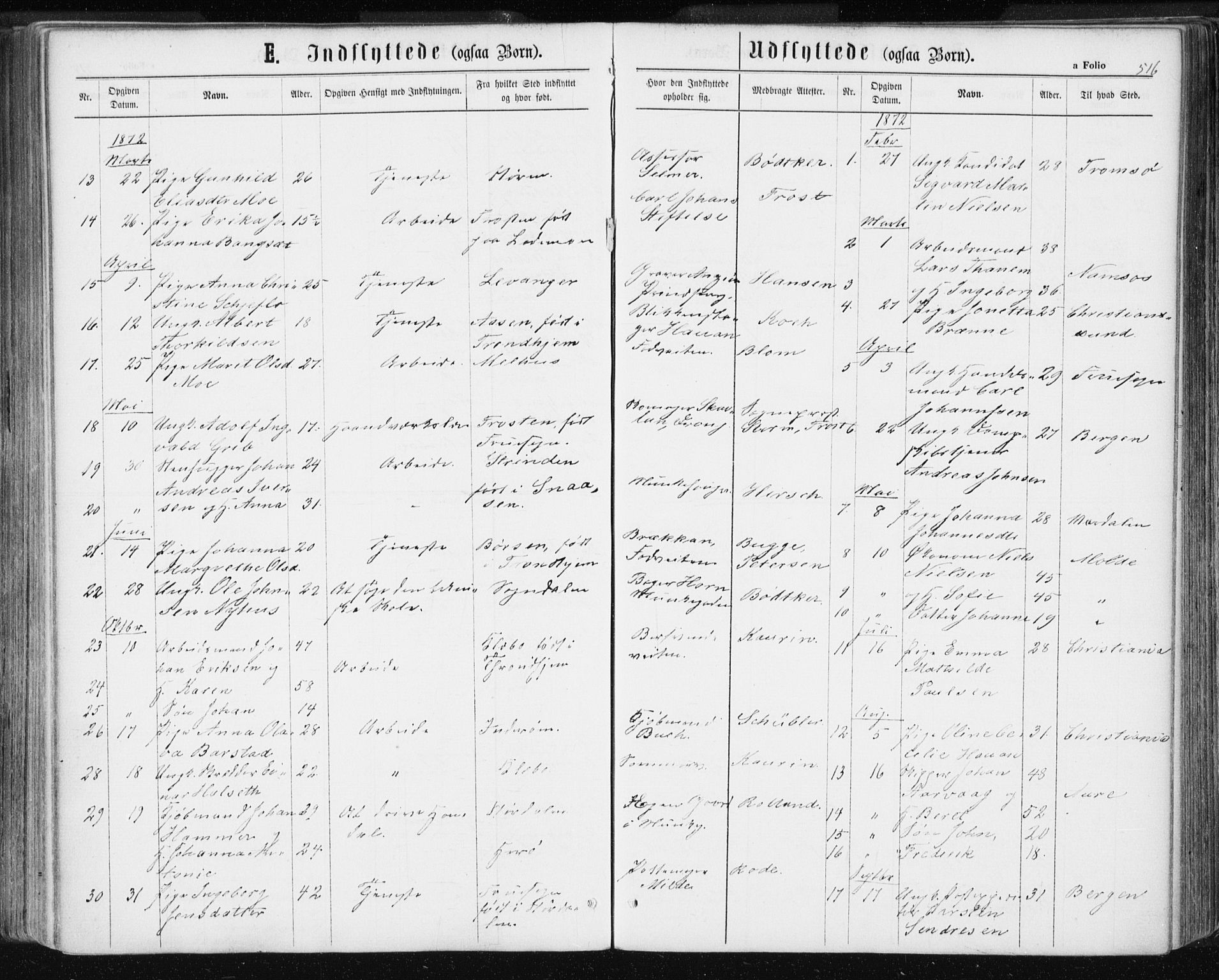 Ministerialprotokoller, klokkerbøker og fødselsregistre - Sør-Trøndelag, AV/SAT-A-1456/601/L0055: Parish register (official) no. 601A23, 1866-1877, p. 516